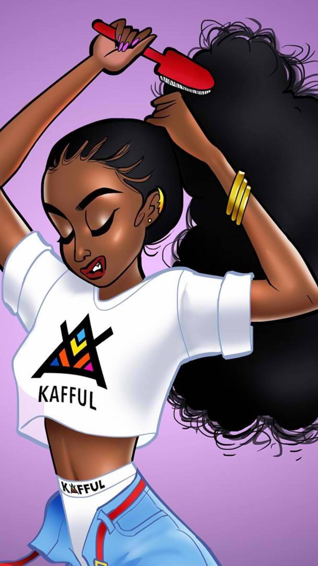 Cute Black Girl Combing Hair — 1080x1920 wallpaper
