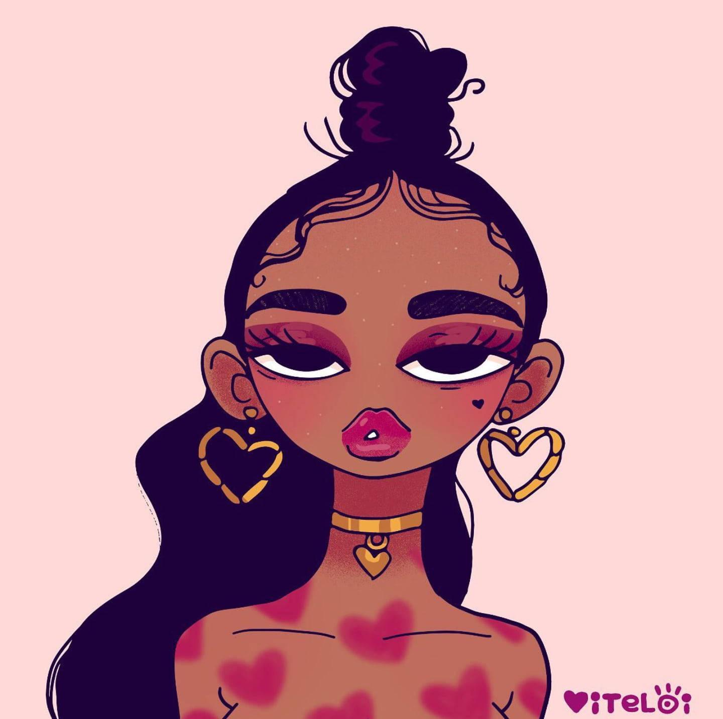 Cute Black Girl With Heart Marks — 1440x1431 wallpaper