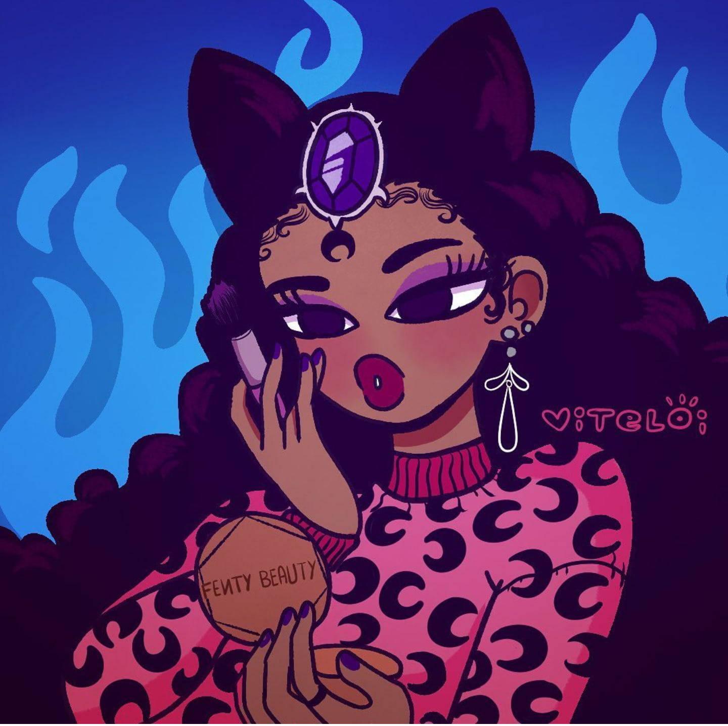 Cute Black Girl With Make-up Brush — 1440x1436 wallpaper