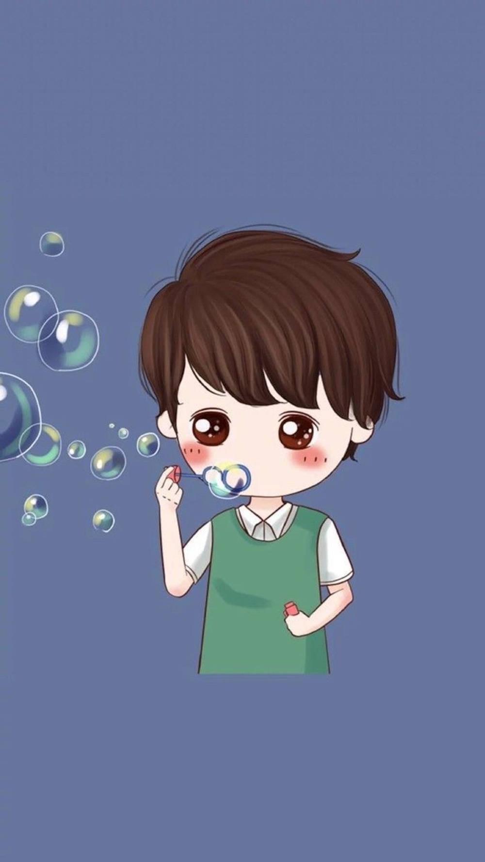 Cute Boy Cartoon Blowing Bubbles — 1000x1777 wallpaper