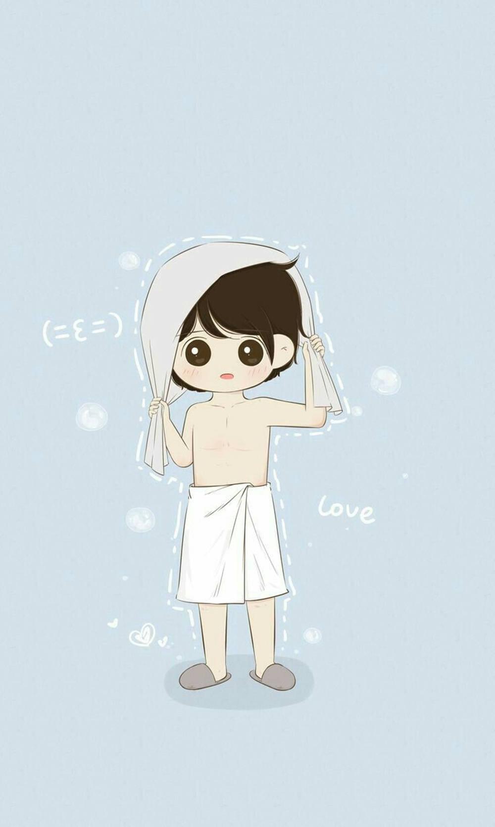 Cute Boy Cartoon Drying Himself Up — 1000x1671 wallpaper