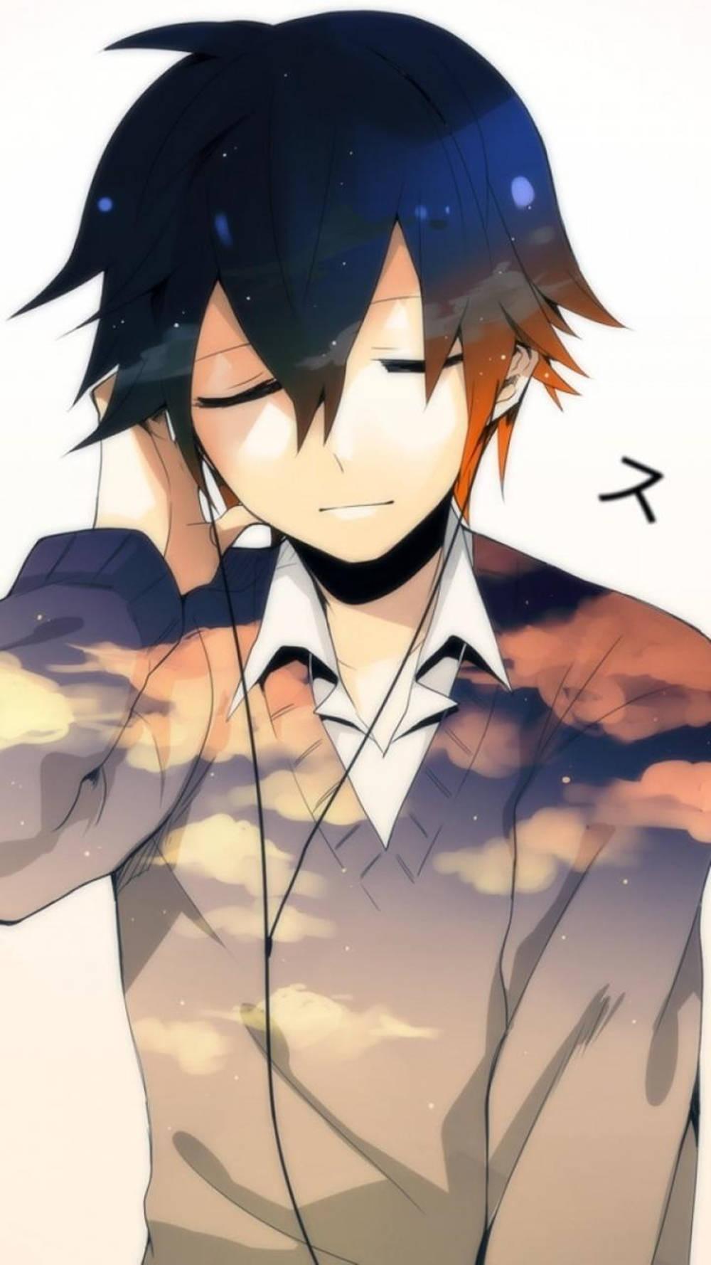 Cute Boy Cartoon With Earphones — 1000x1778 wallpaper