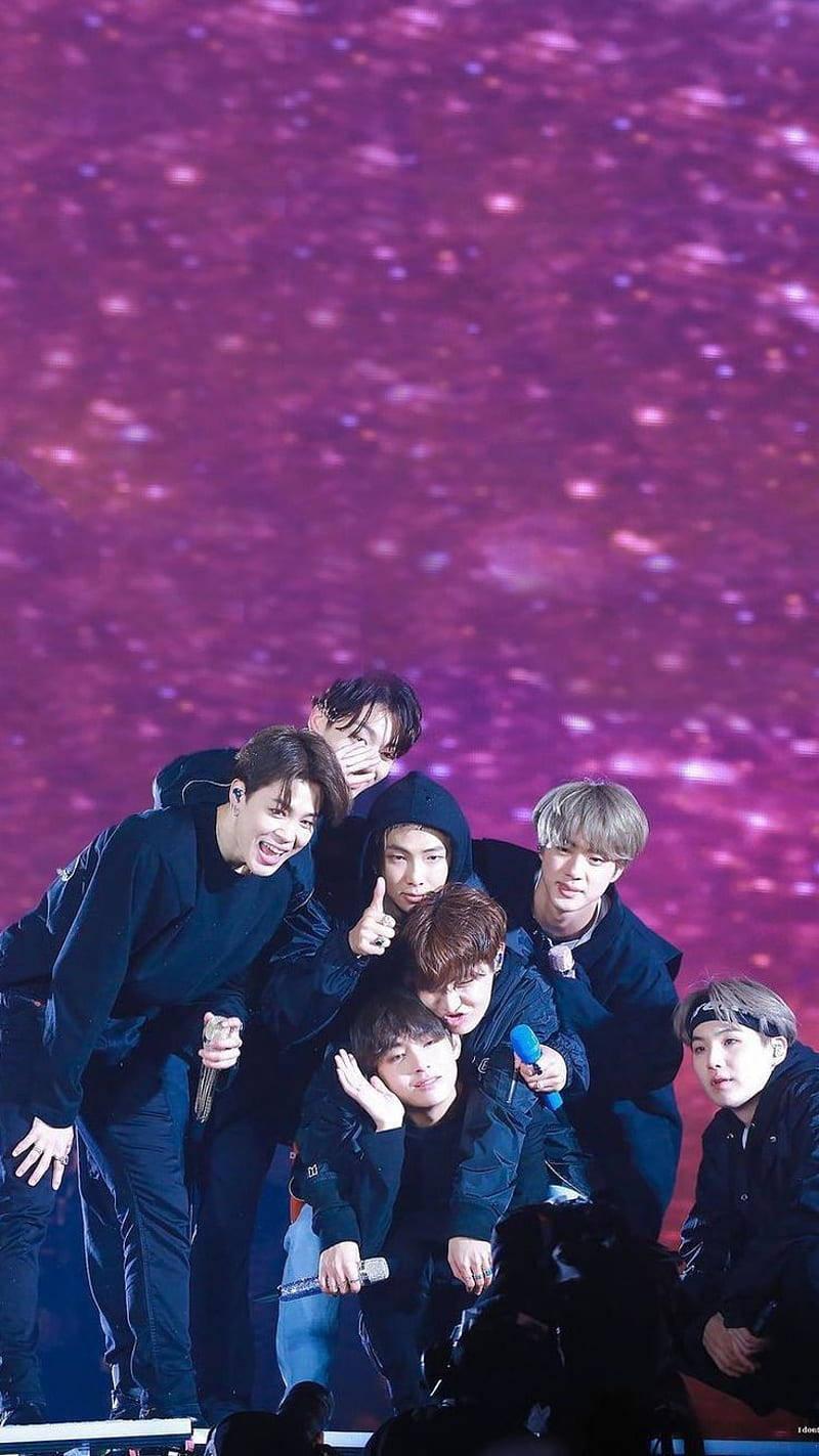 Cute BTS Group In A Hazy Glittery Purple Backdrop — 800x1423 wallpaper