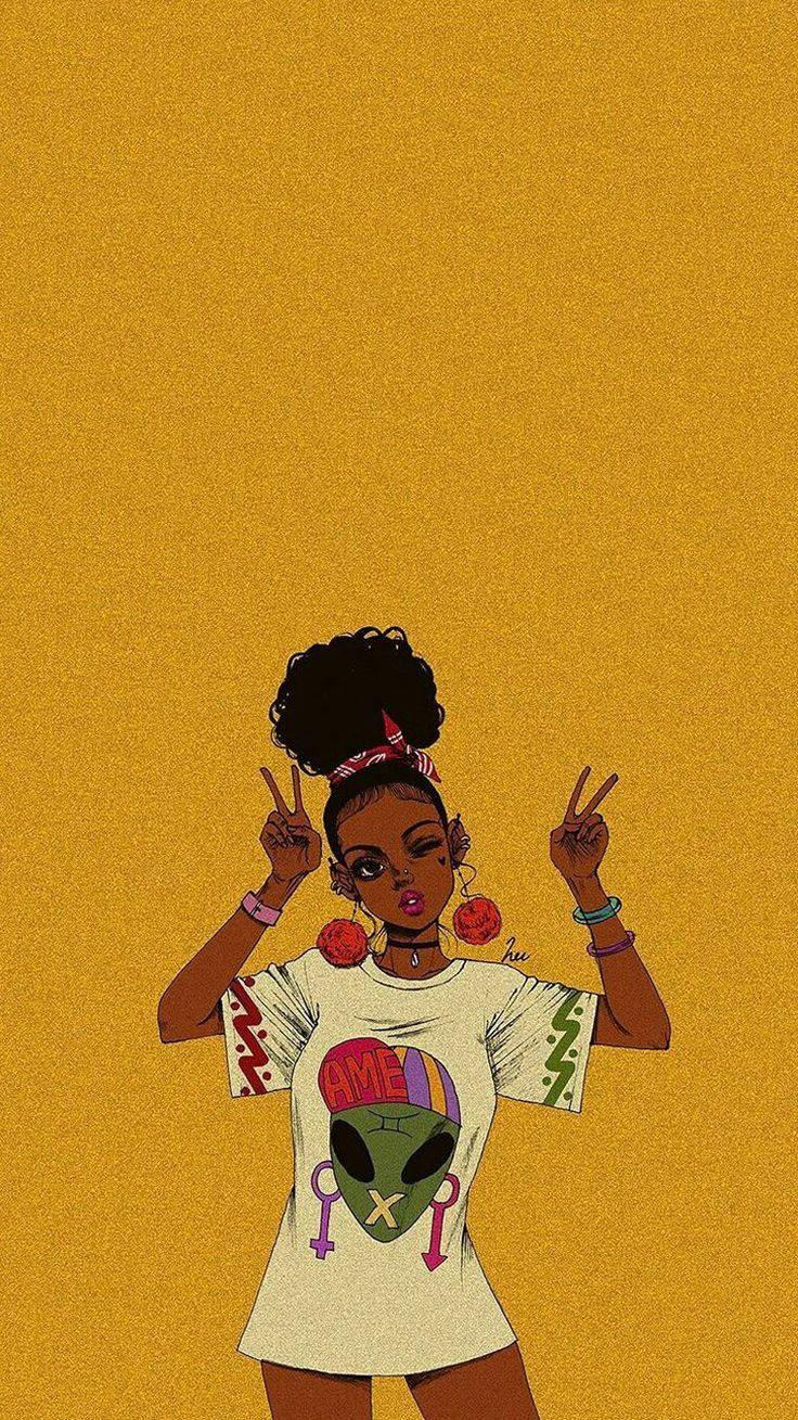 Cute Cartoon Black Girl Doing Peace Sign — 736x1309 wallpaper