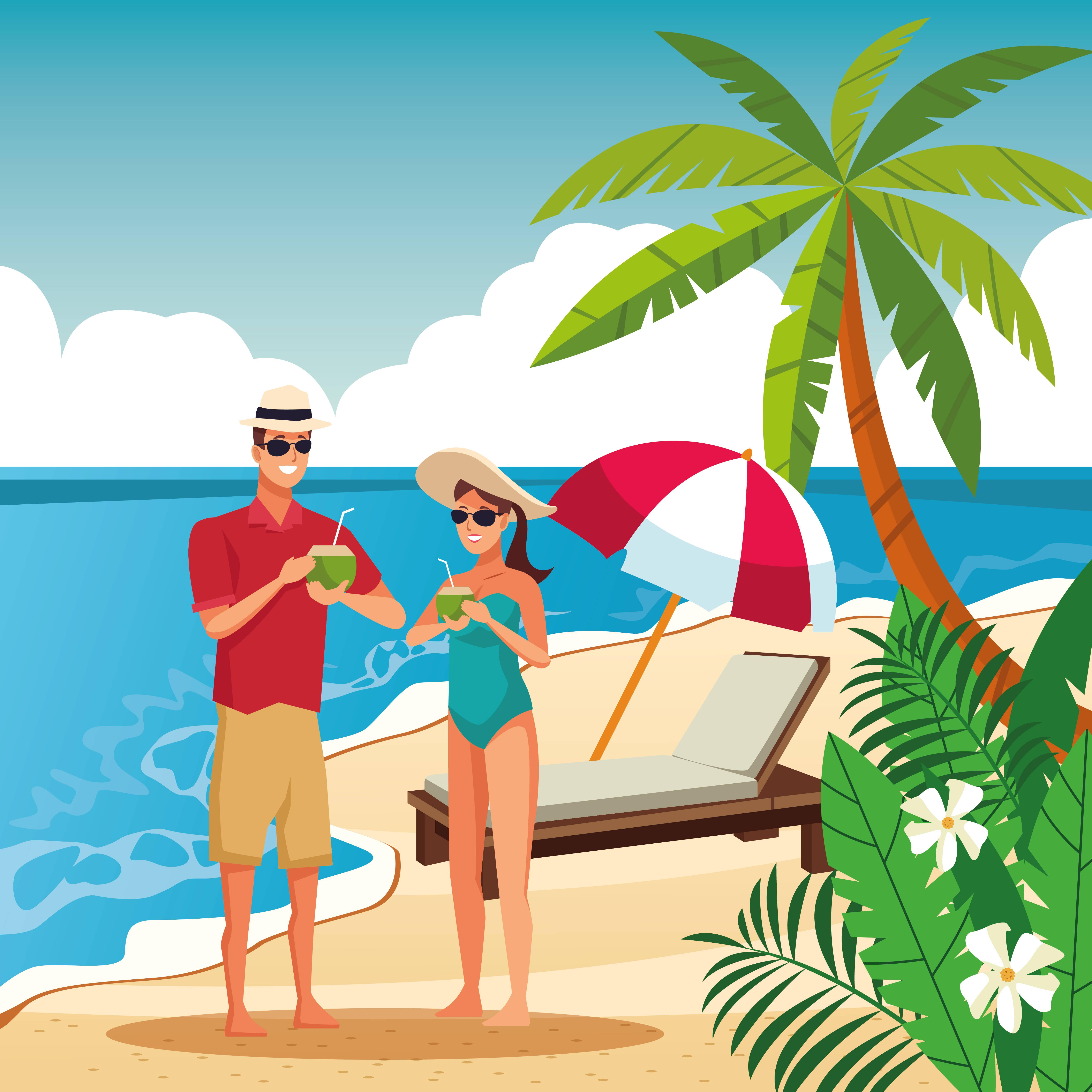 Cute Cartoon Couple at The Beach — 5315x5315 wallpaper