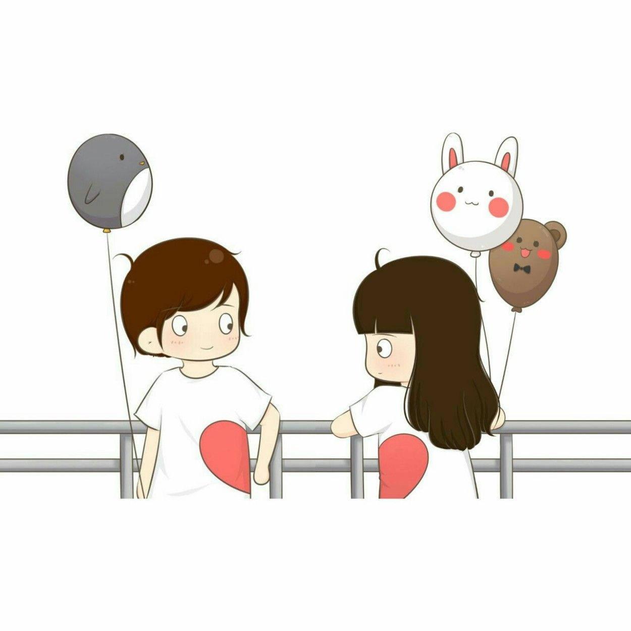 Cute Cartoon Couple Balloon Date — 1250x1250 wallpaper