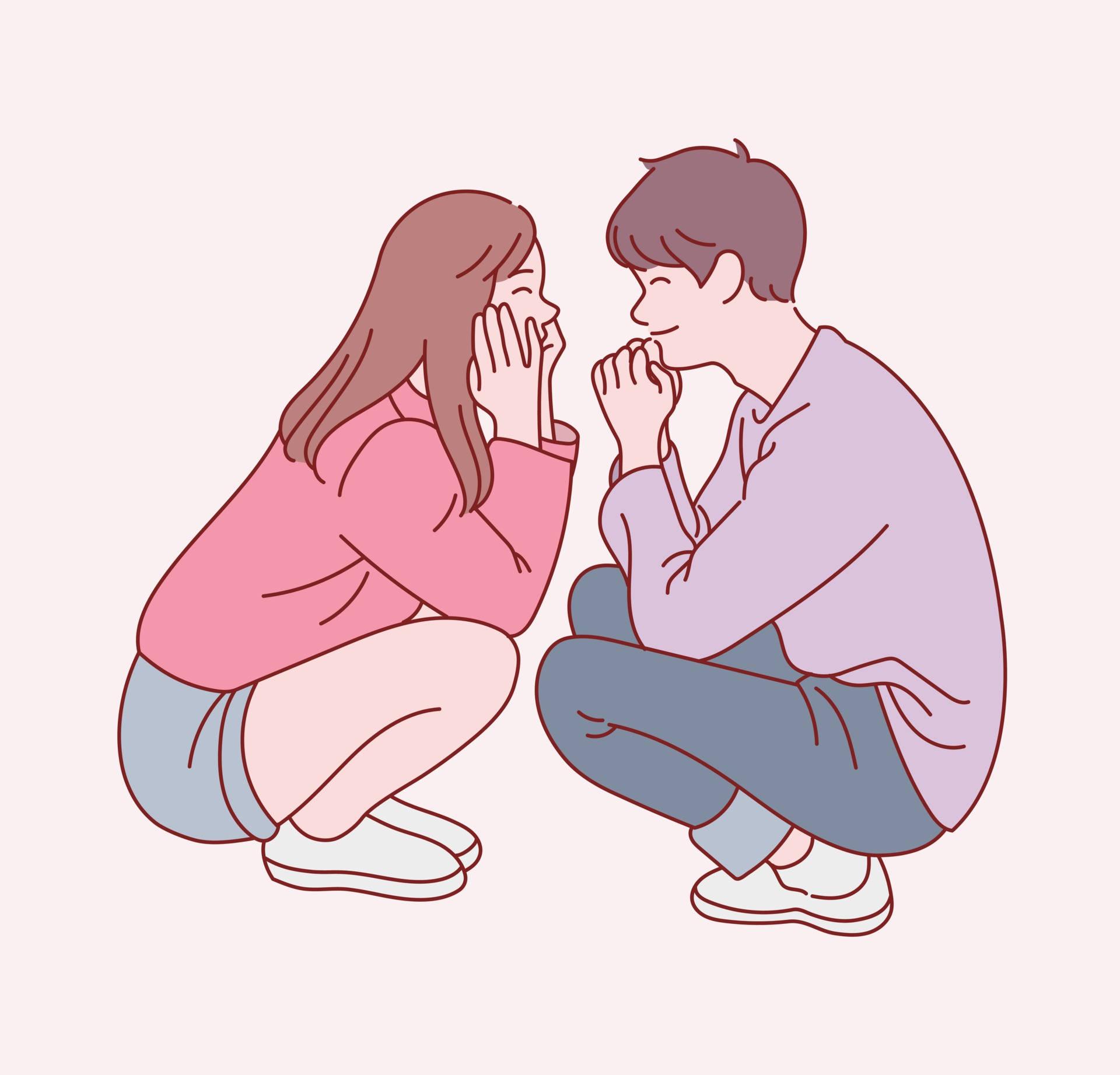 Cute Cartoon Couple Crouching Down — 1920x1843 wallpaper