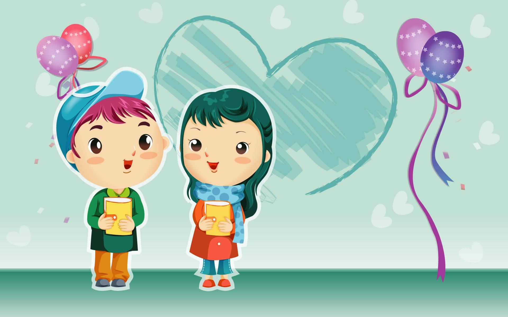 Cute Cartoon Couple Green Heart — 1920x1200 wallpaper