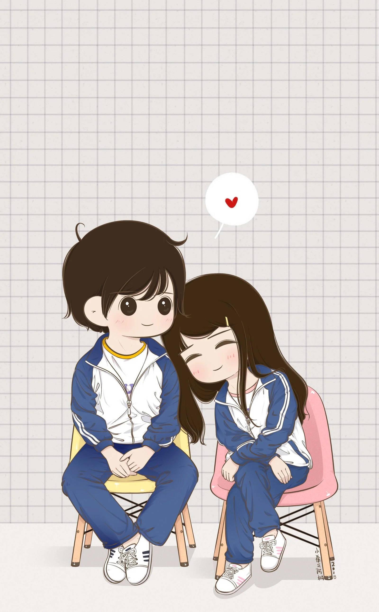 Cute Cartoon Couple in Sweatpants — 1600x2582 wallpaper