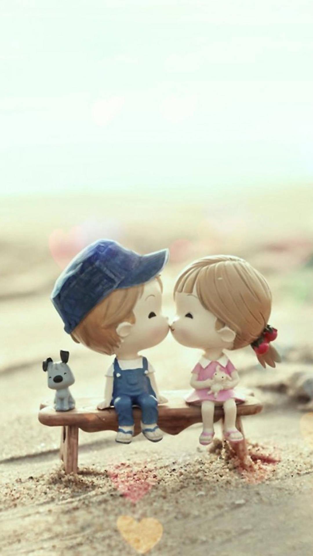 Cute Cartoon Couple Kiss — 1080x1920 wallpaper