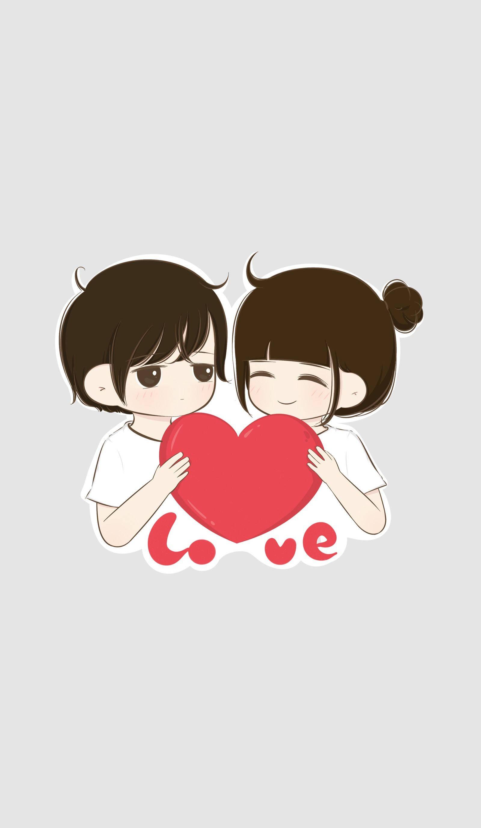 Cute Cartoon Couple Love Heart — 1600x2750 wallpaper