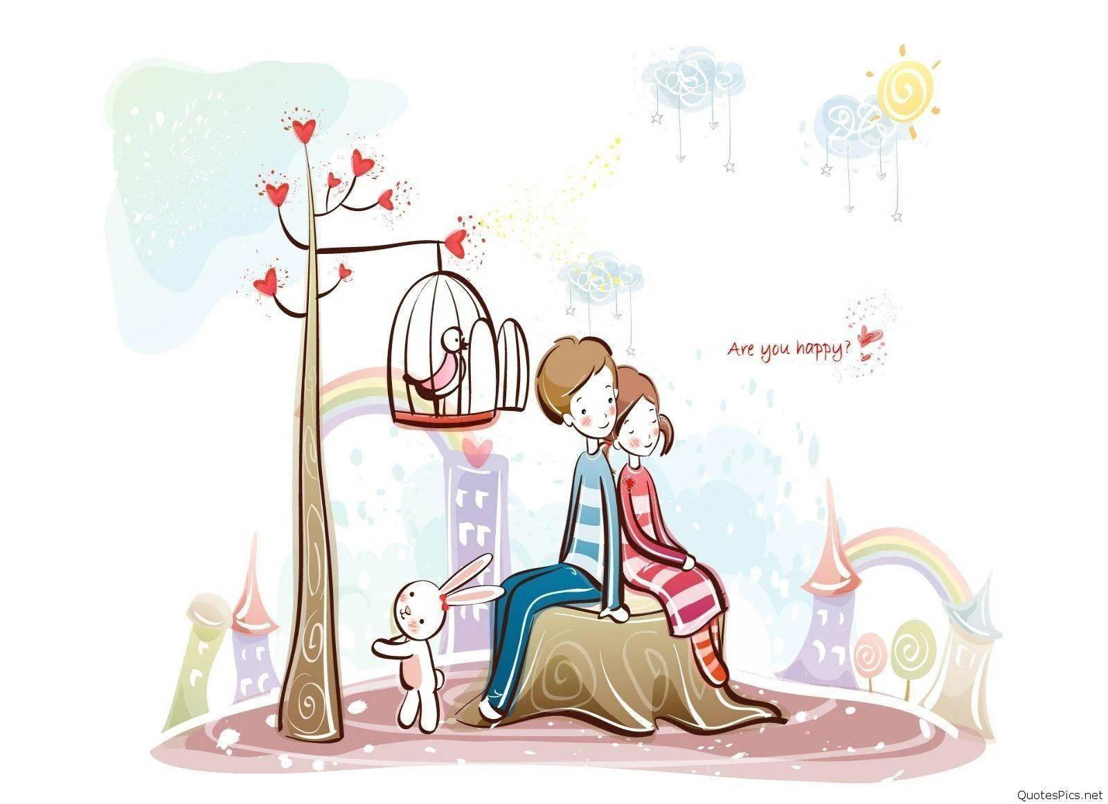 Cute Cartoon Couple On Stump — 1600x1162 wallpaper