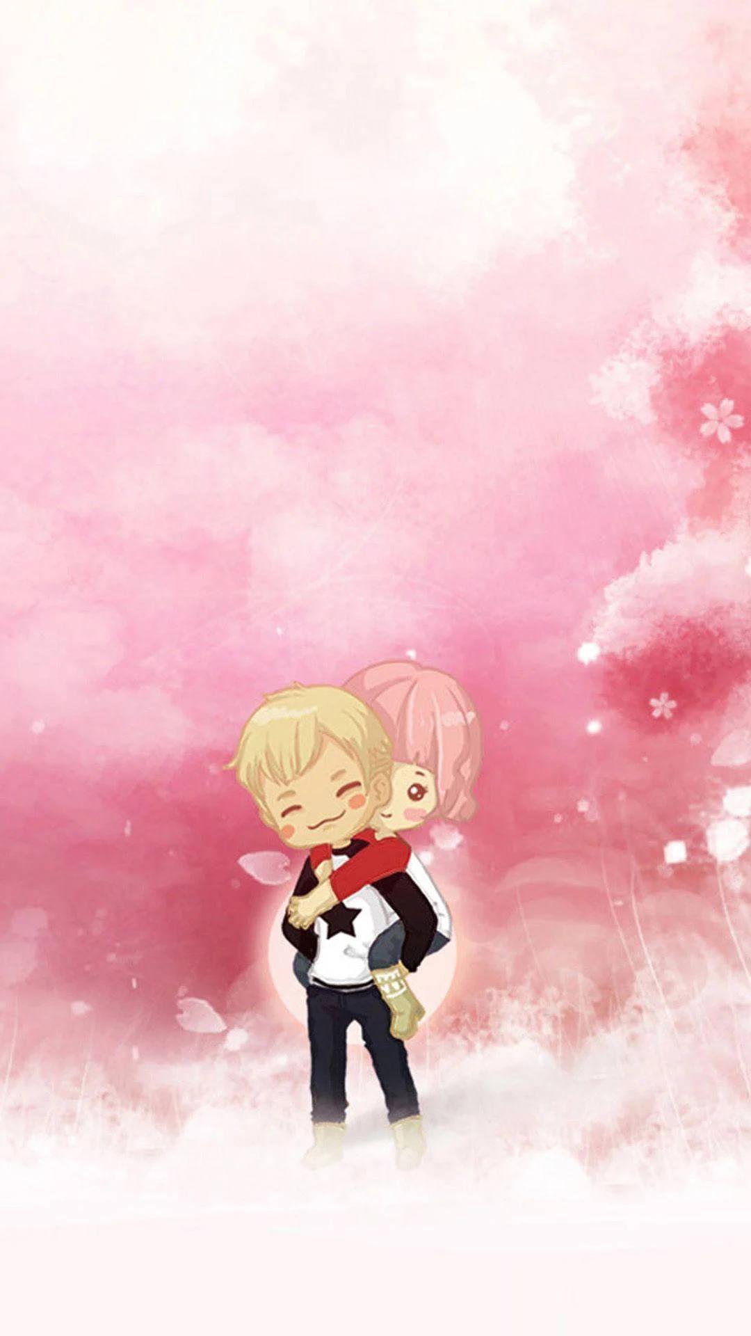 Cute Cartoon Couple Pink Sky — 1080x1920 wallpaper