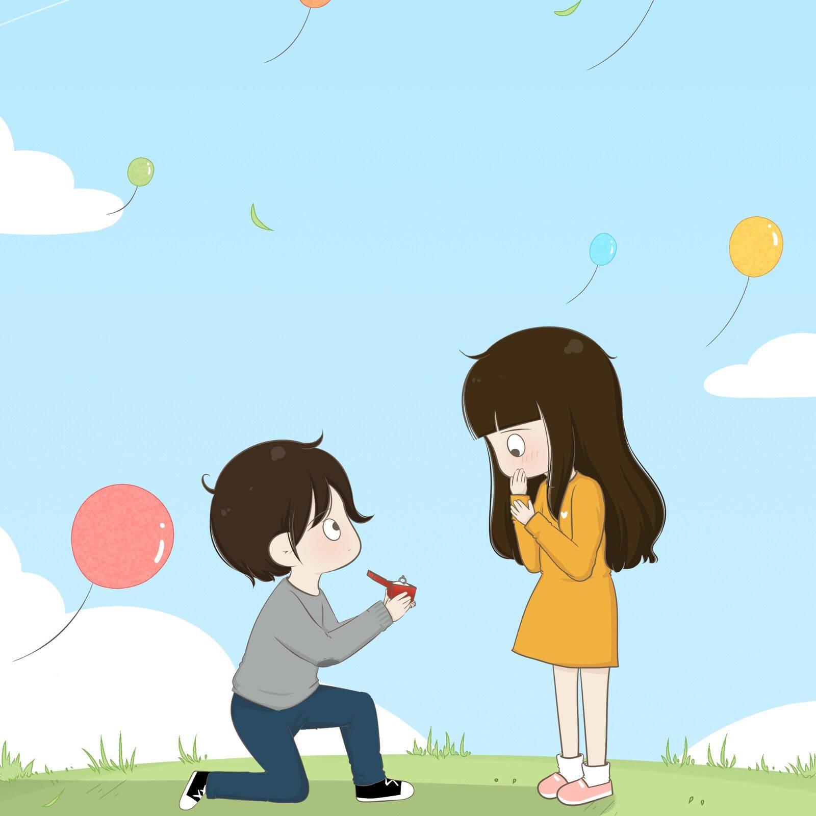 Cute Cartoon Couple Proposal — 1600x1600 wallpaper