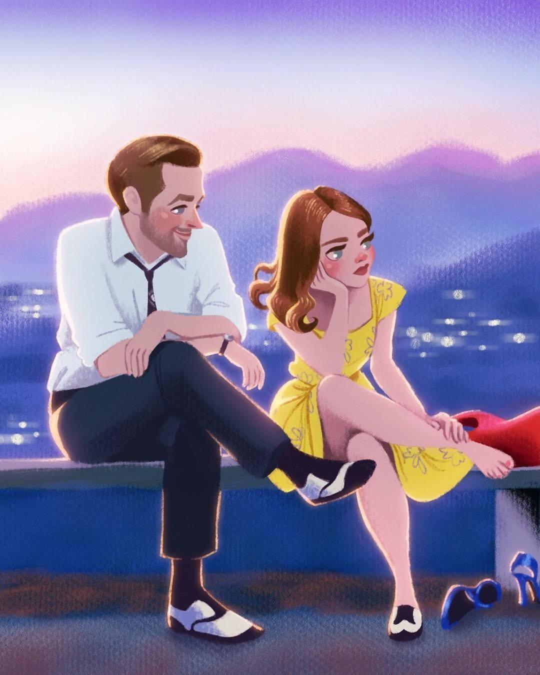 Cute Cartoon Couple Sitting Together — 1080x1350 wallpaper