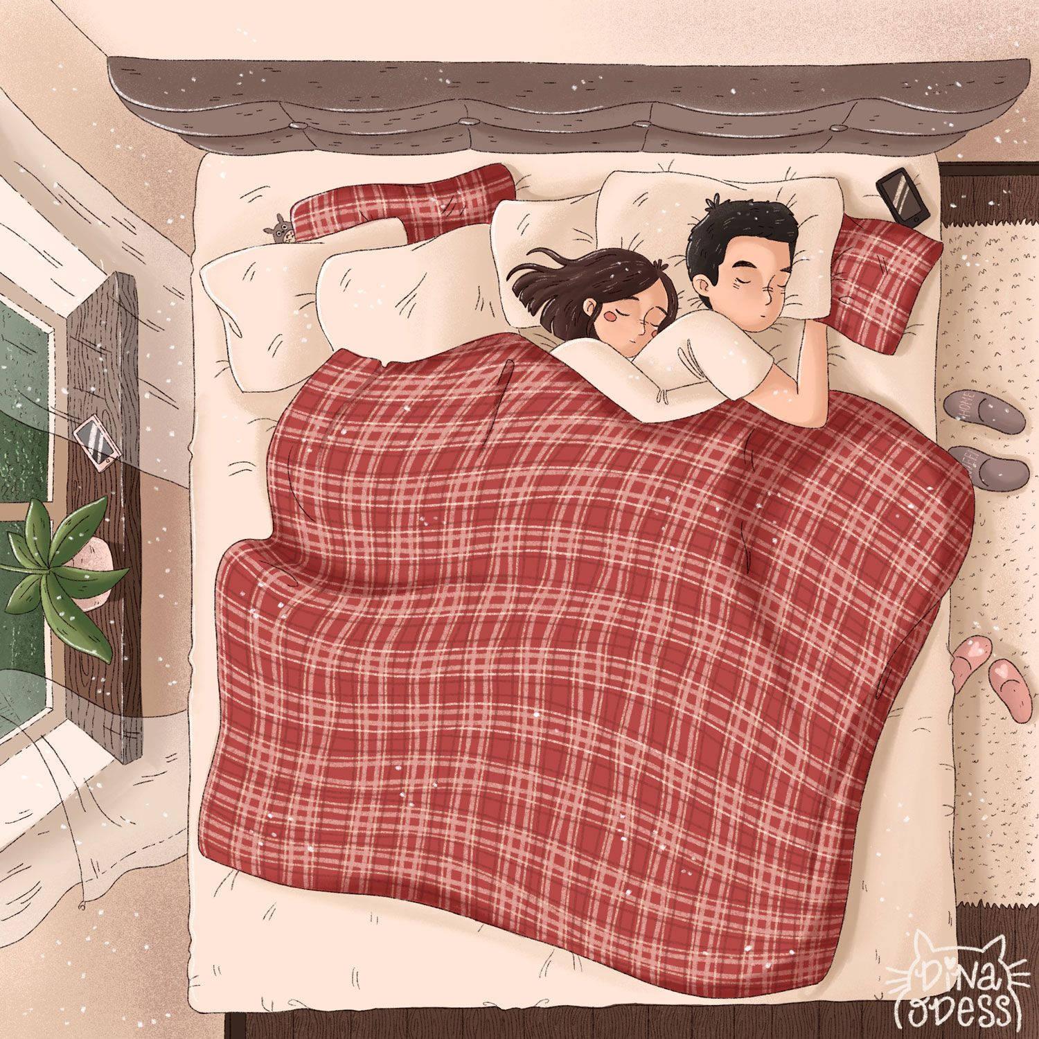 Cute Cartoon Couple Sleeping — 1500x1500 wallpaper
