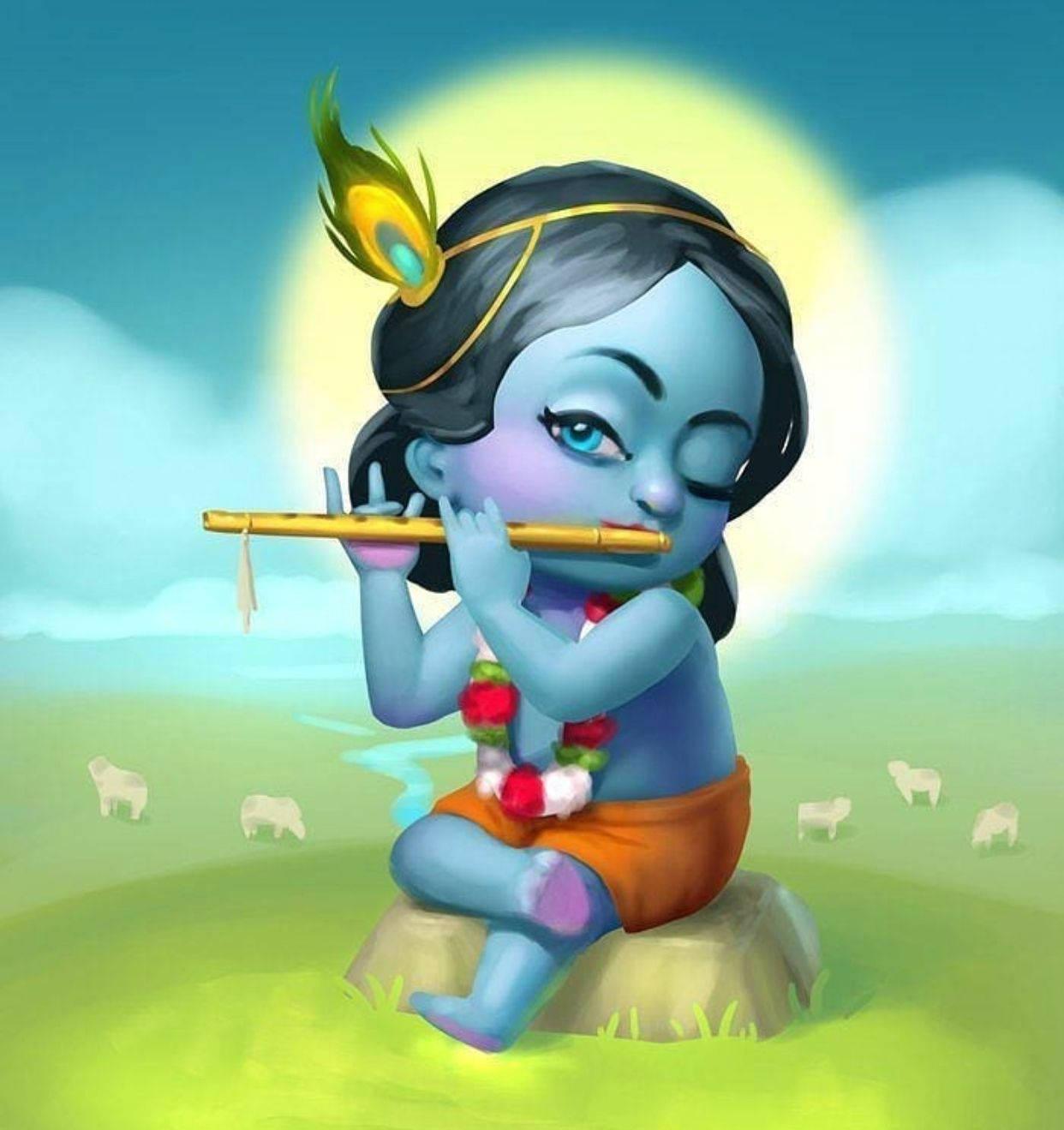 Cute Cartoon Krishna With Flute — 1242x1319 wallpaper
