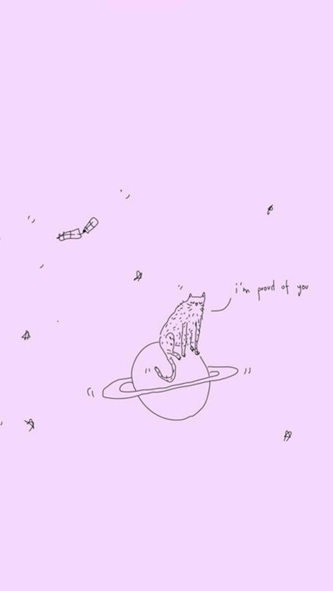 Cute Cat And Planet Aesthetic Phone — 1082x1920 wallpaper