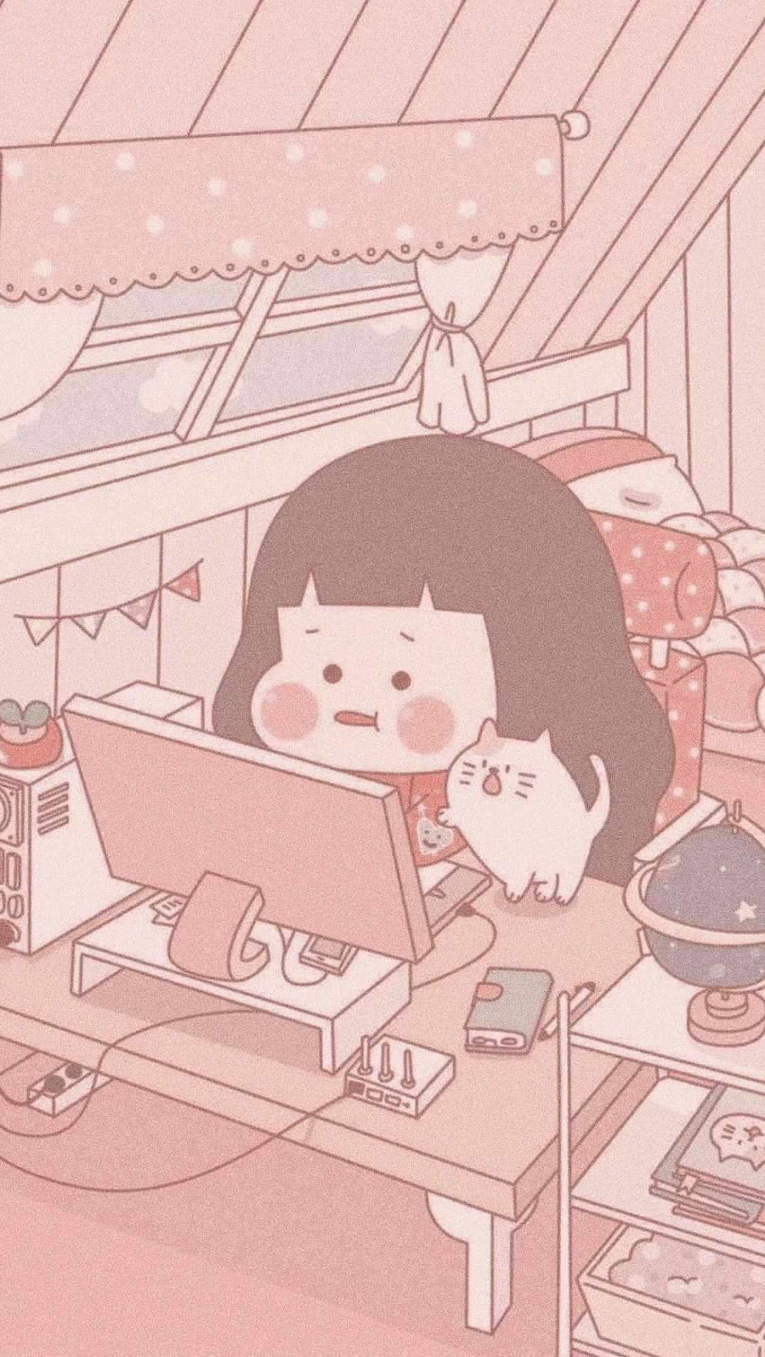 Cute Chibi Korean Anime Girl Working — 1080x1915 wallpaper