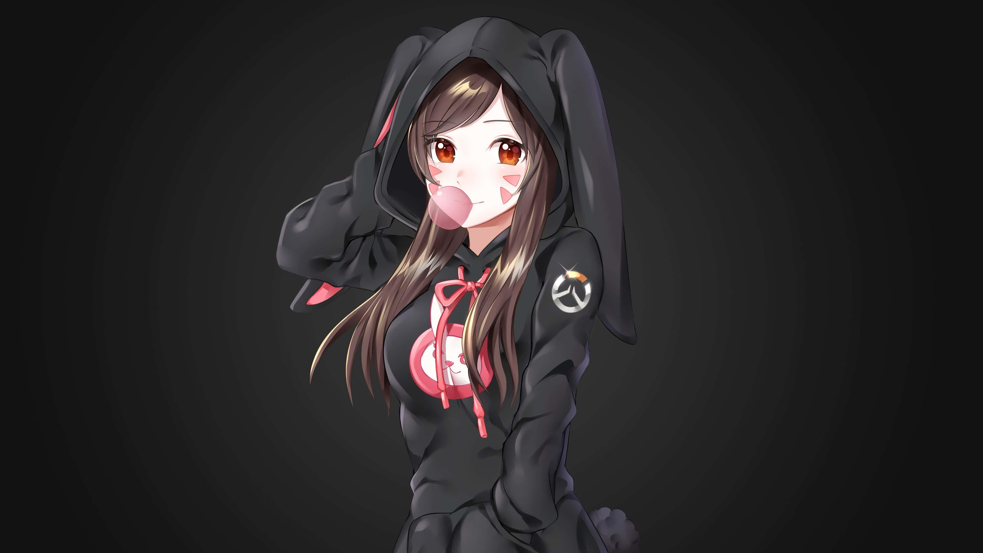 Cute Dark Anime Girl Hoodie Black Aesthetic — 3840x2160 wallpaper