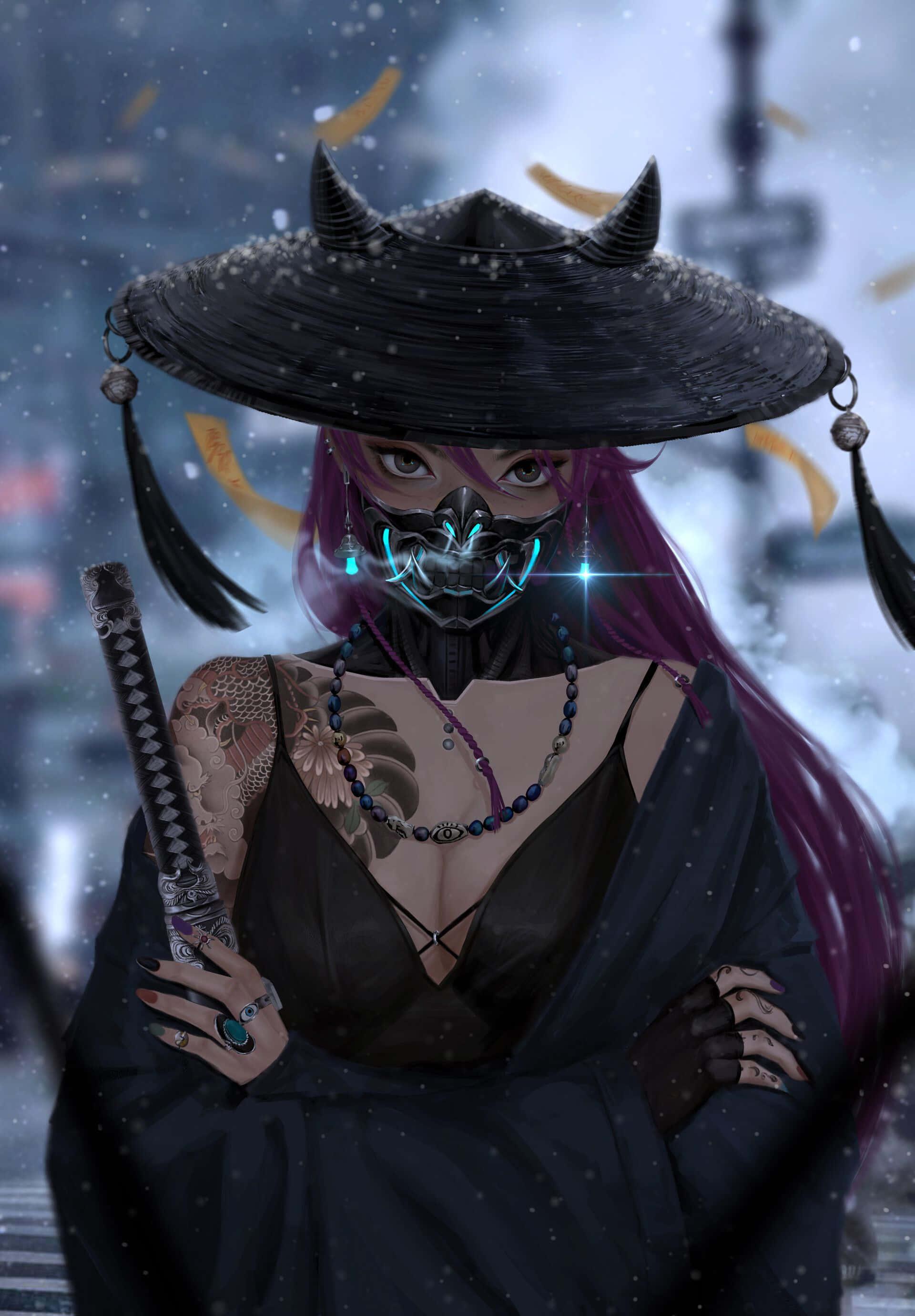 Cute Dark Anime Samurai Girl — 1920x2760 wallpaper