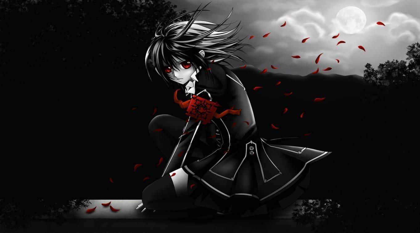 Cute Dark Anime Schoolgirl — 1362x755 wallpaper