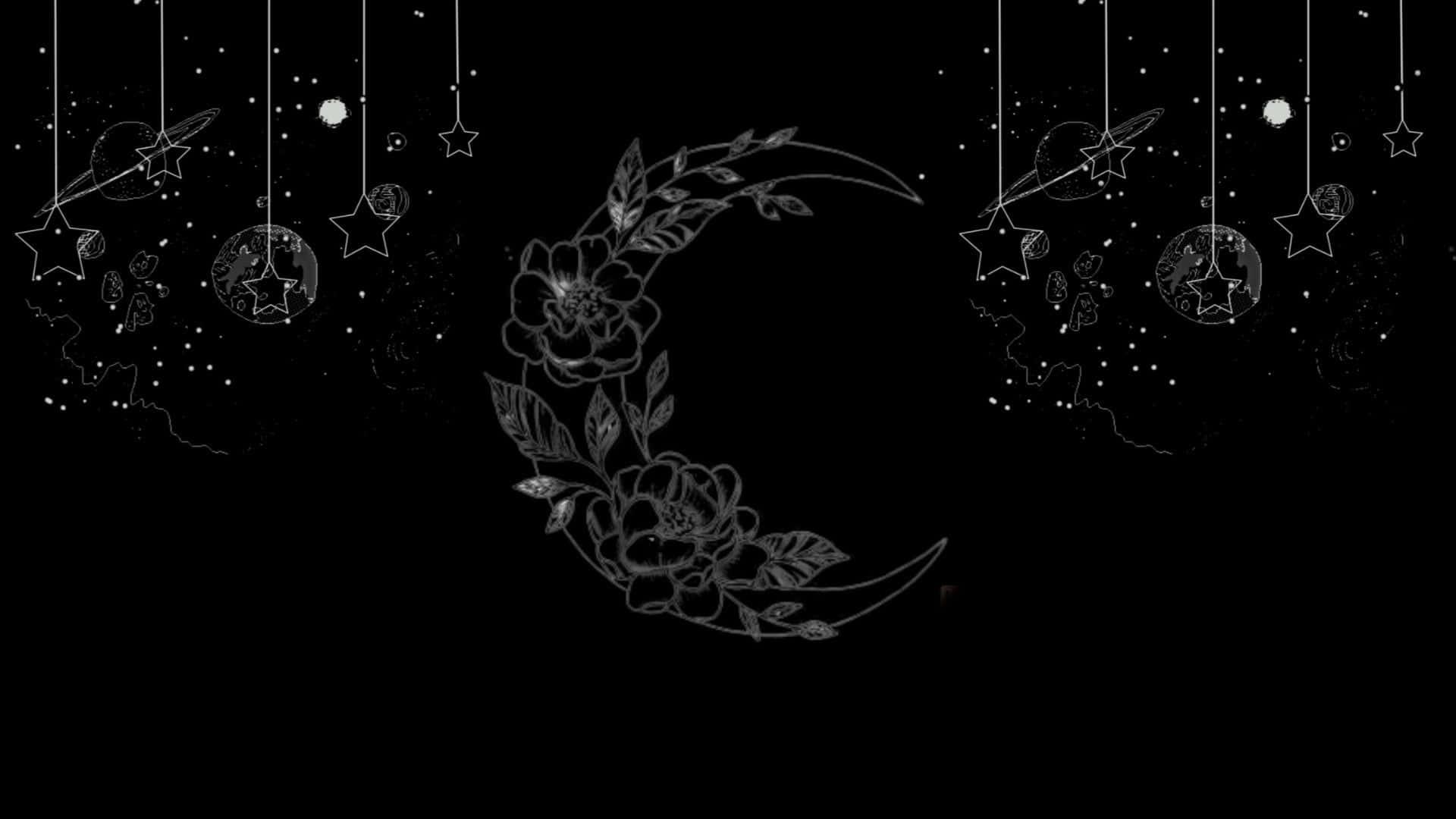 Cute Dark Floral Crescent Moon — 1920x1080 wallpaper