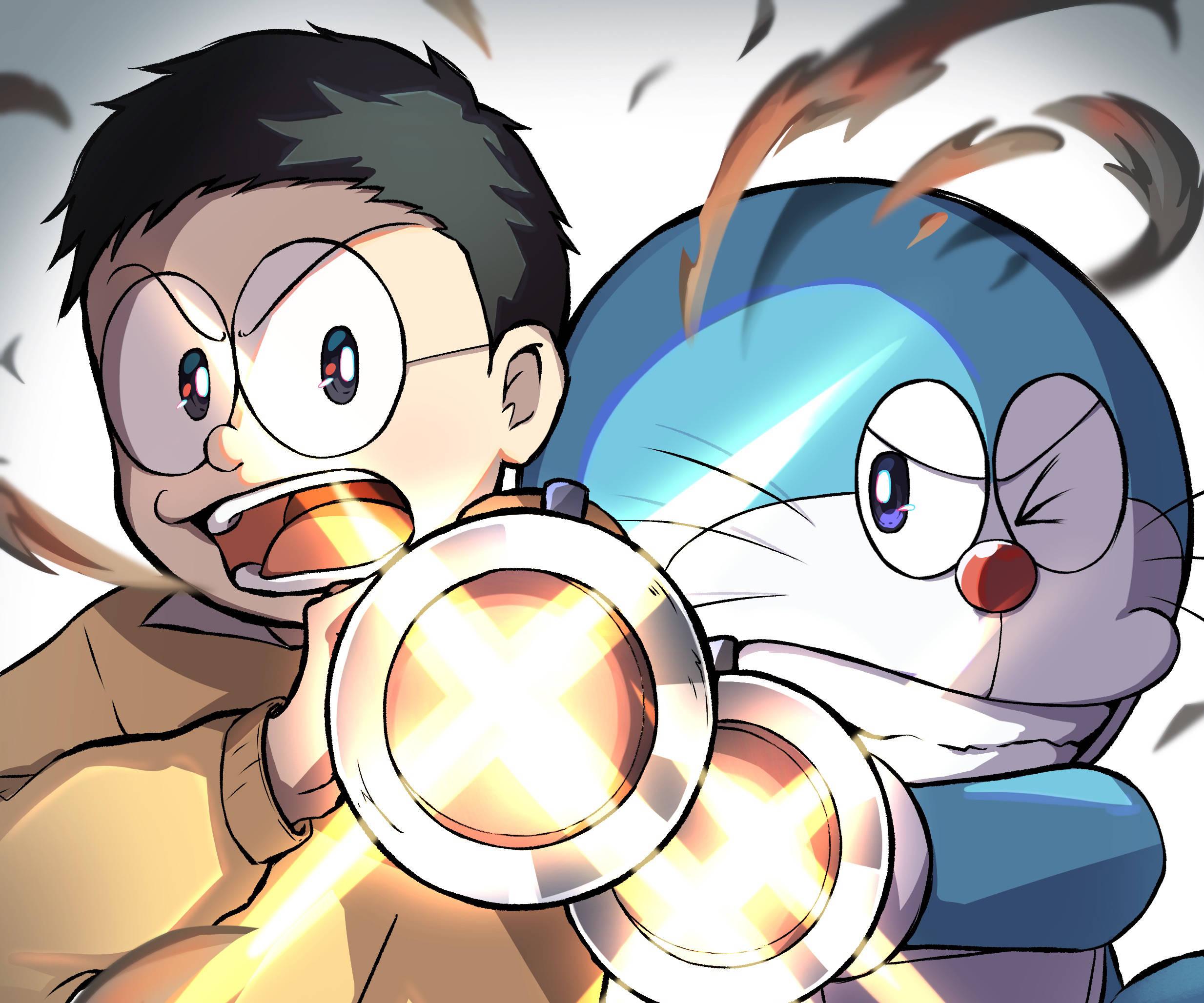 Cute Doraemon And Nobita Air Cannons — 2467x2056 wallpaper