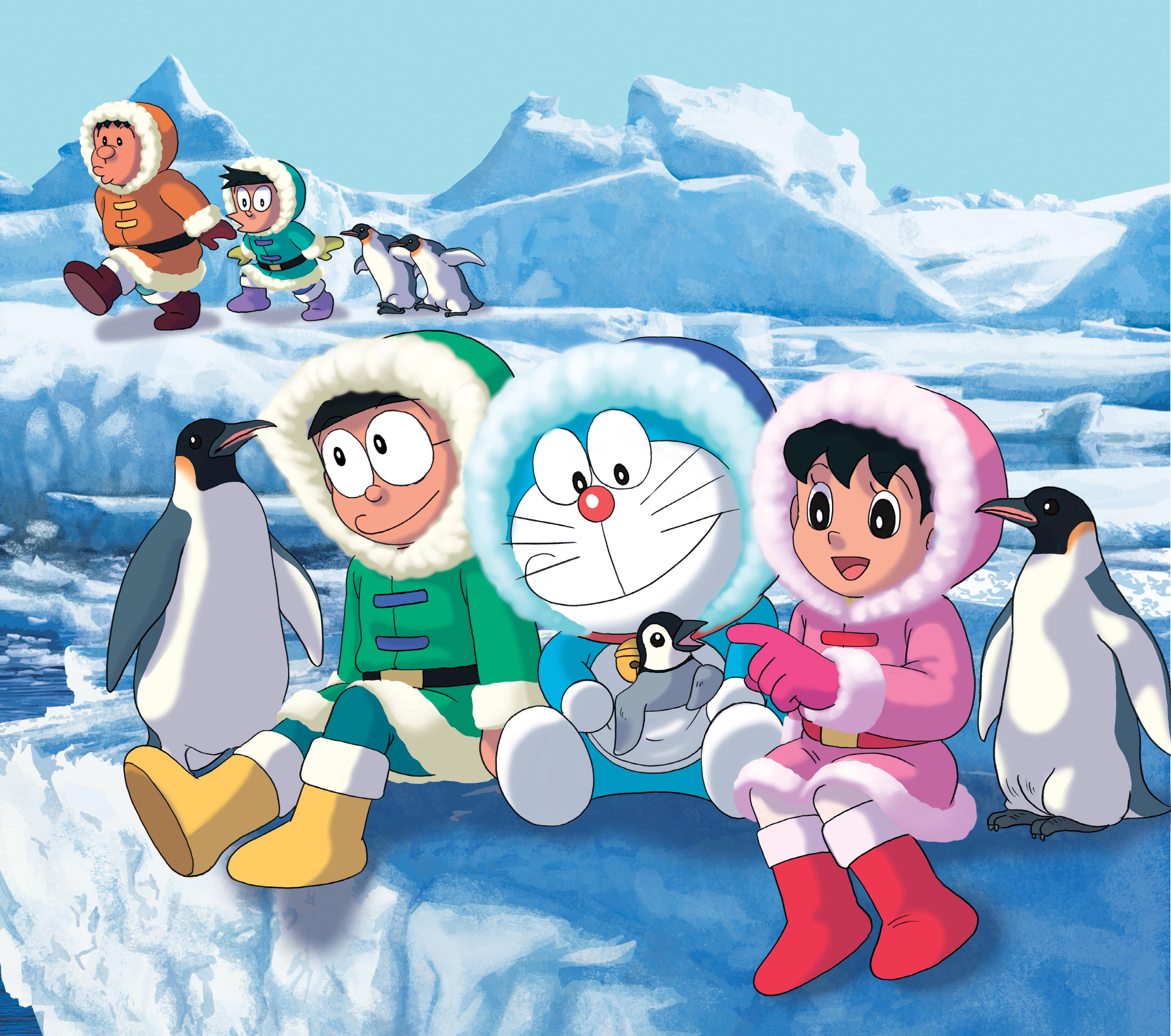 Cute Doraemon In The Arctic — 5370x4751 wallpaper