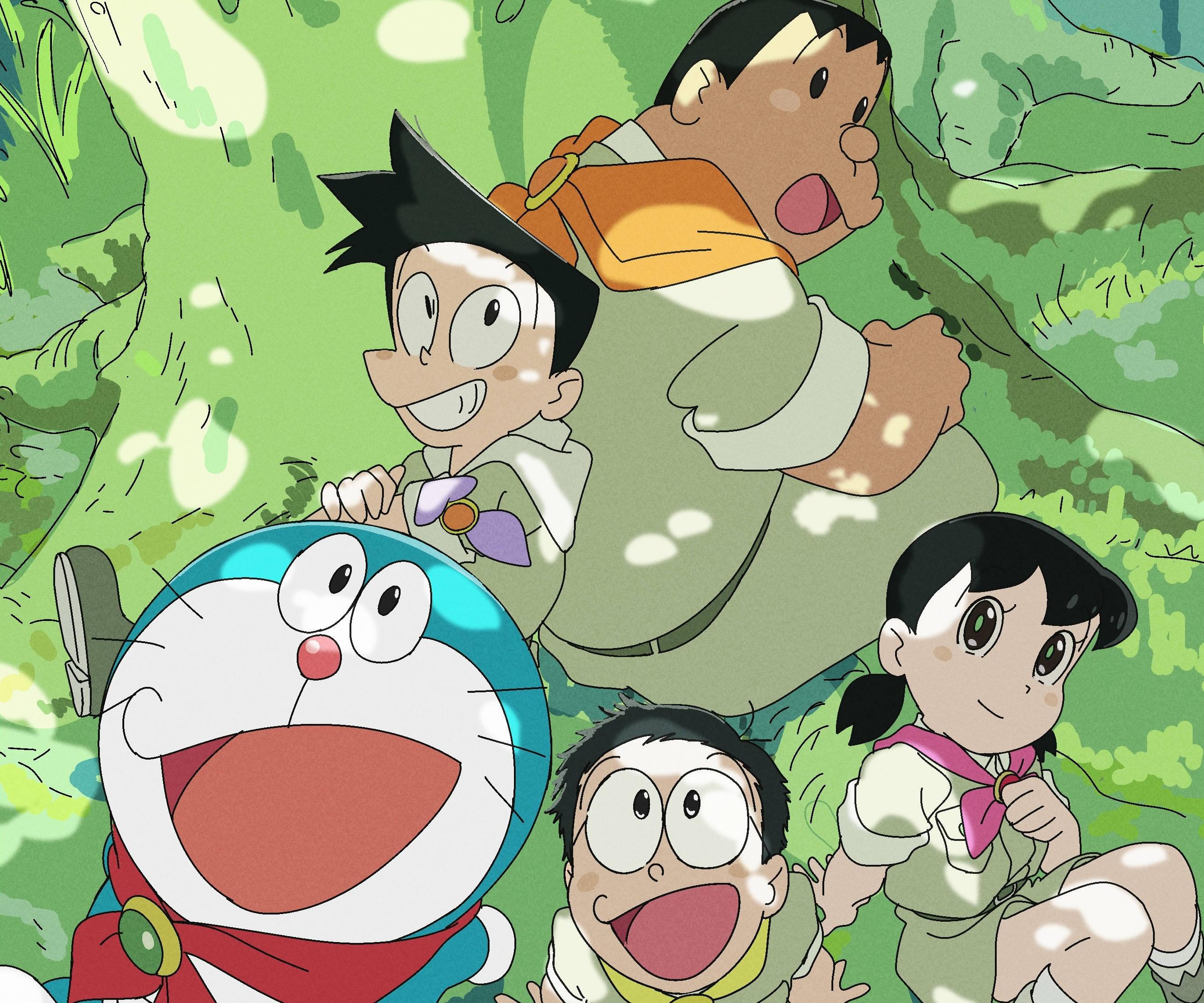 Cute Doraemon On Safari Tree — 2666x2221 wallpaper