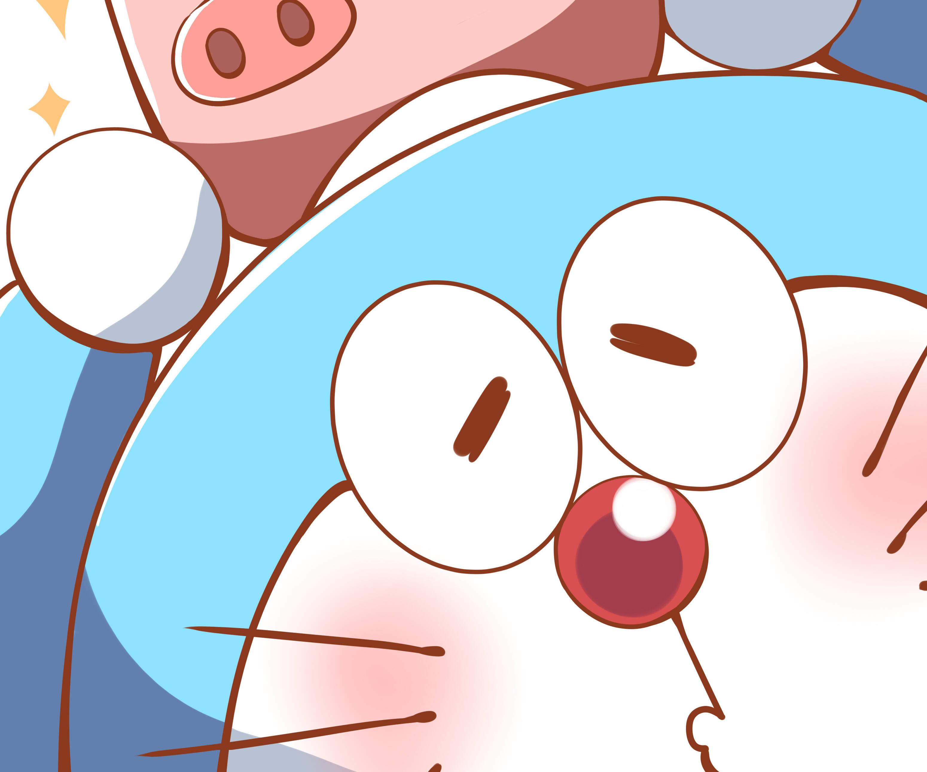 Cute Doraemon Squished — 3100x2583 wallpaper