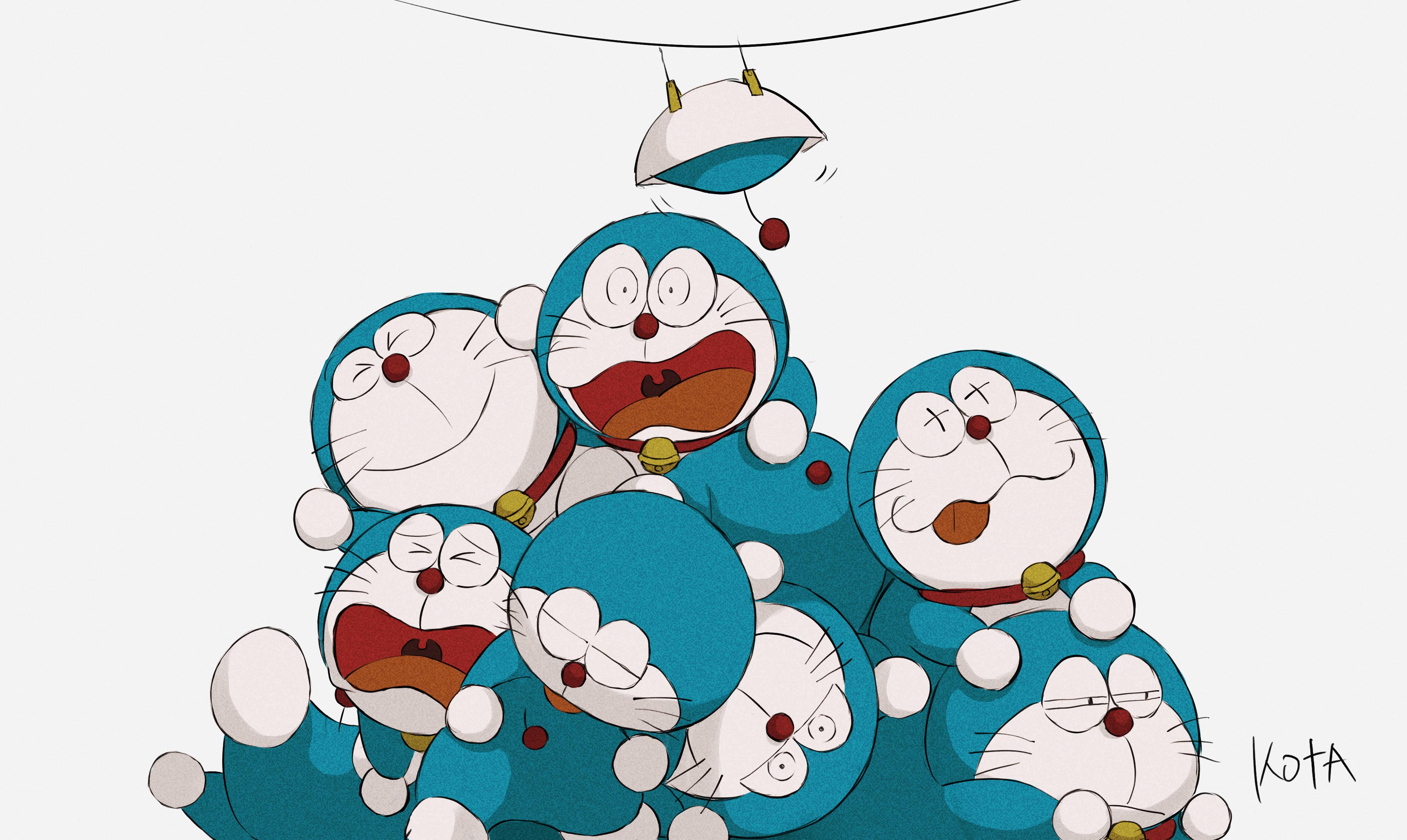 Cute Doraemon Stacked Together — 4000x2388 wallpaper