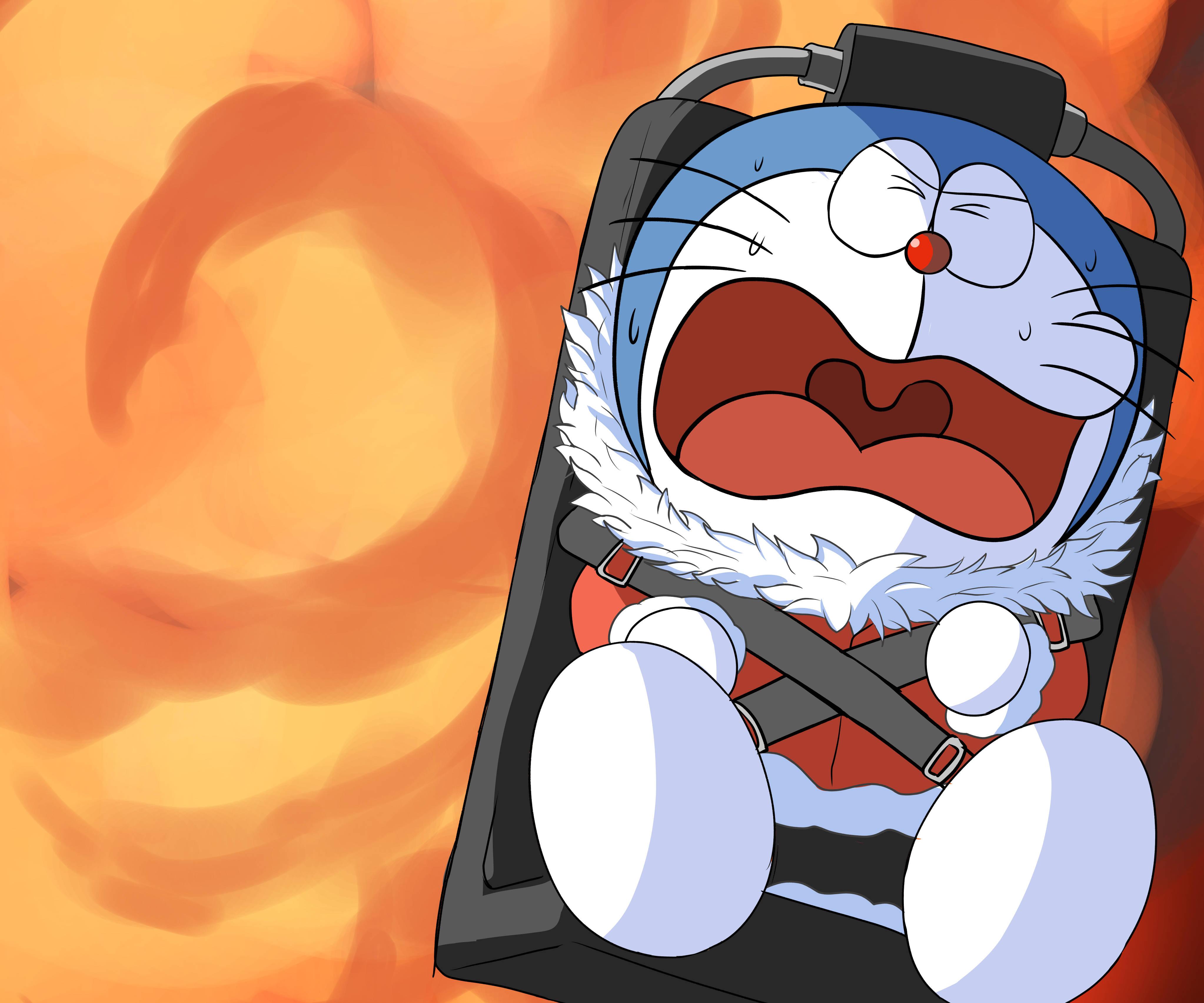 Cute Doraemon Strapped On Sleigh — 4092x3410 wallpaper
