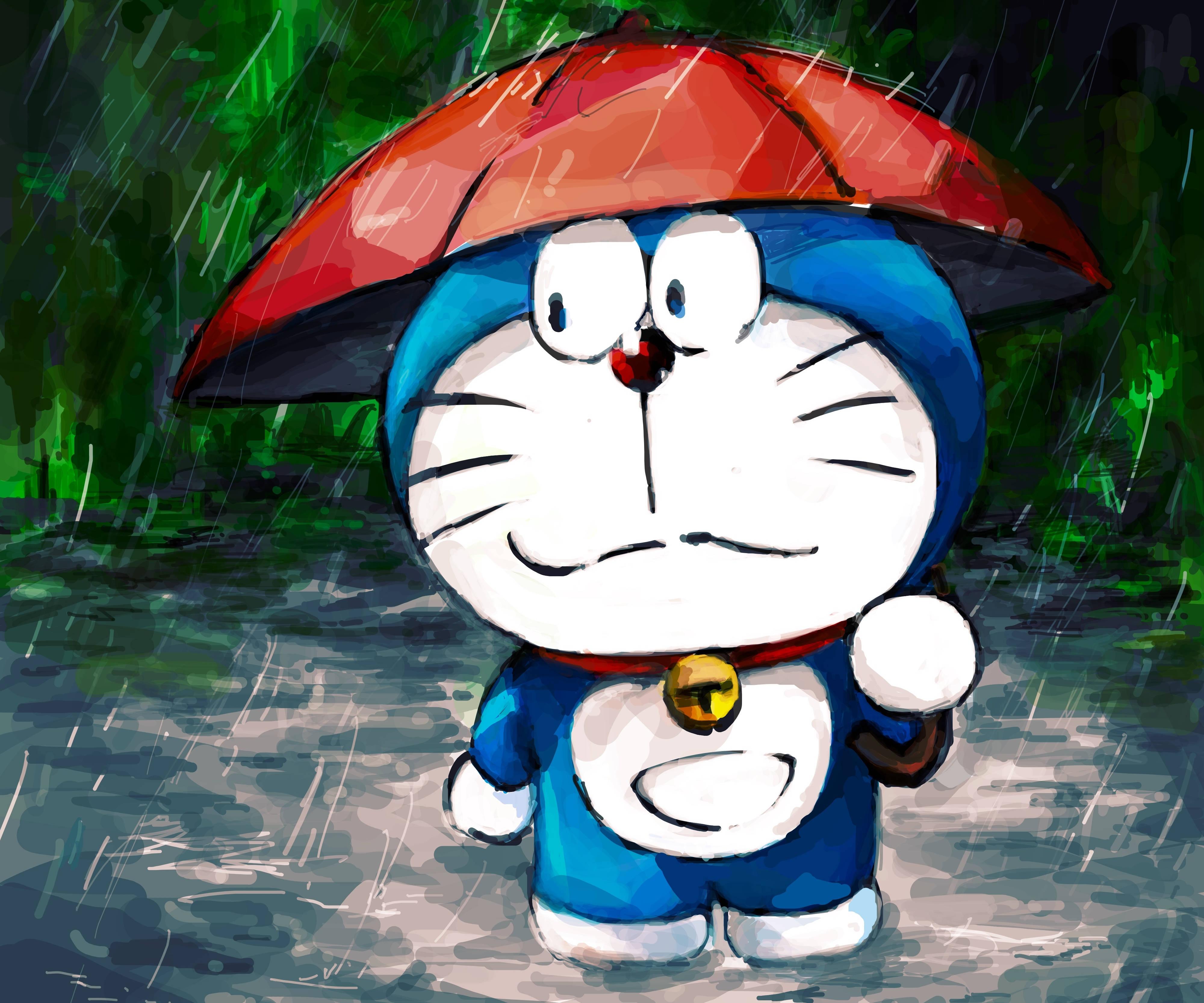 Cute Doraemon Under The Rain — 4000x3333 wallpaper