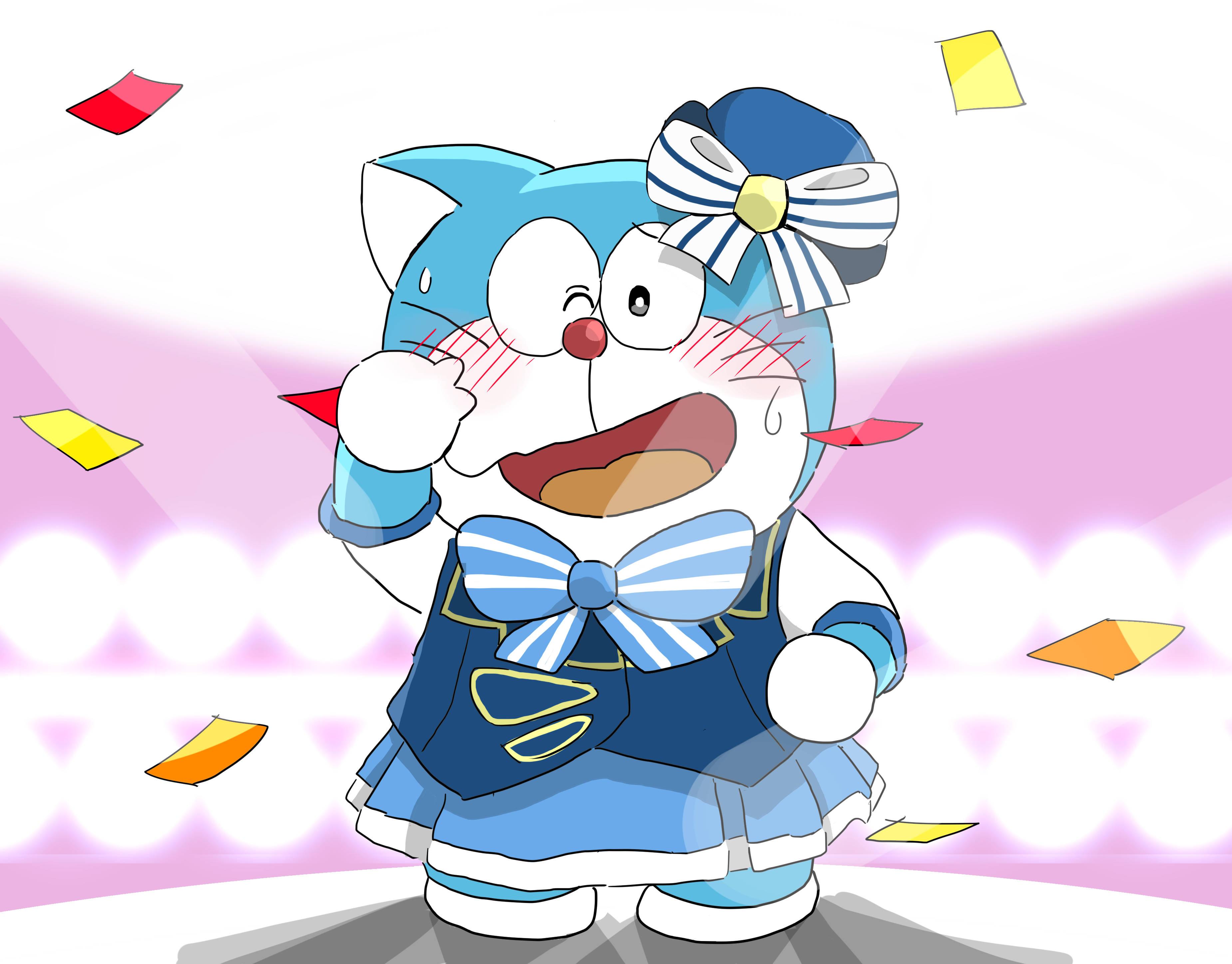 Cute Doraemon Wearing Blue Dress — 3700x2894 wallpaper