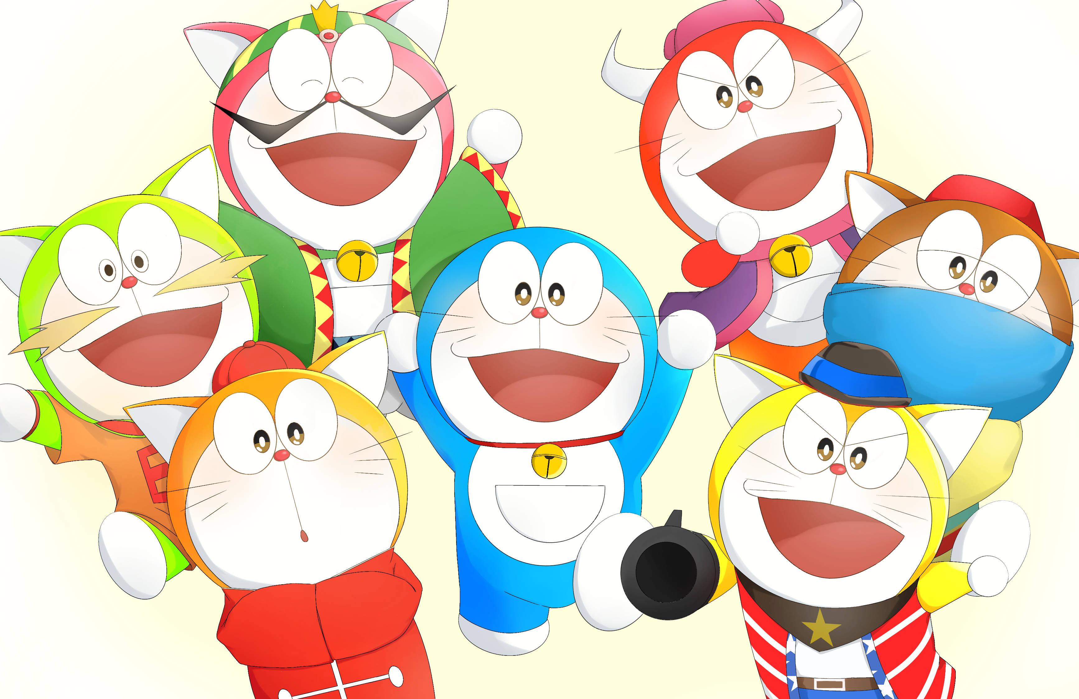Cute Doraemon Wearing Cultural Clothes — 3468x2248 wallpaper
