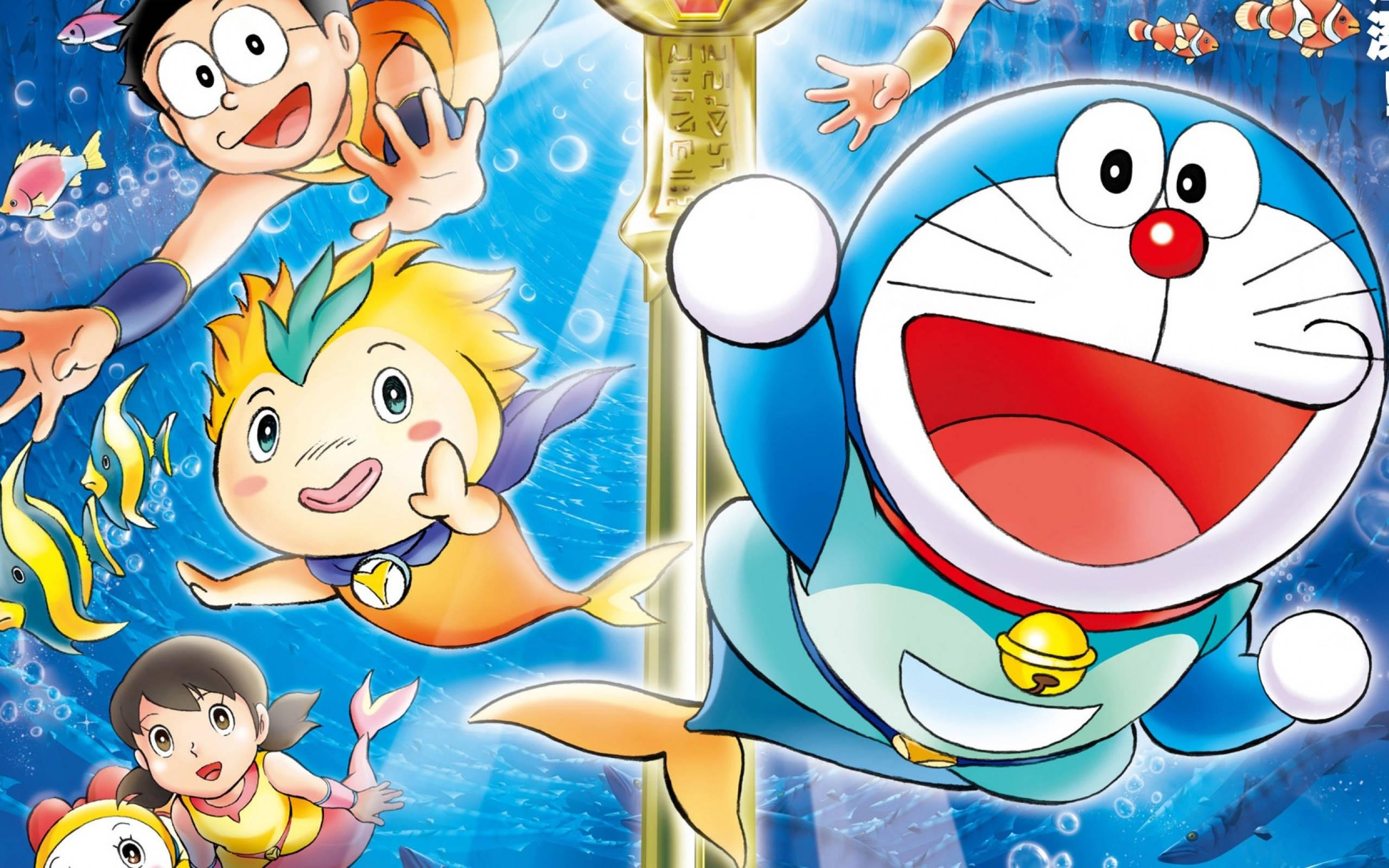 Cute Doraemon With Mermaid Tails — 2560x1600 wallpaper
