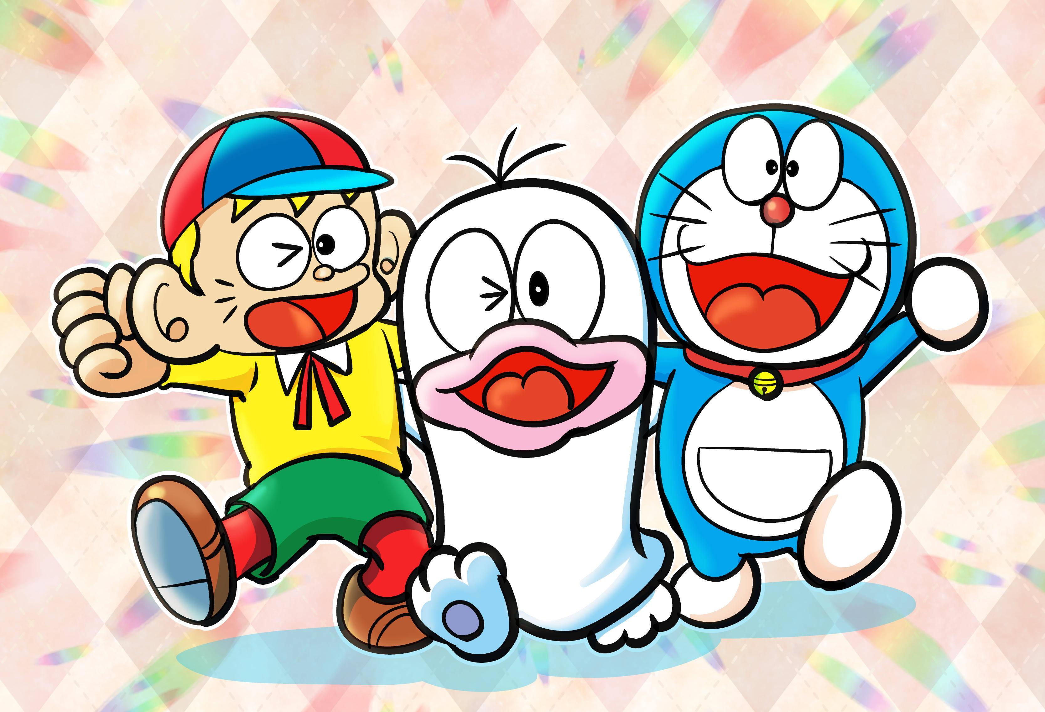 Cute Doraemon With Other Manga Characters — 3336x2272 wallpaper
