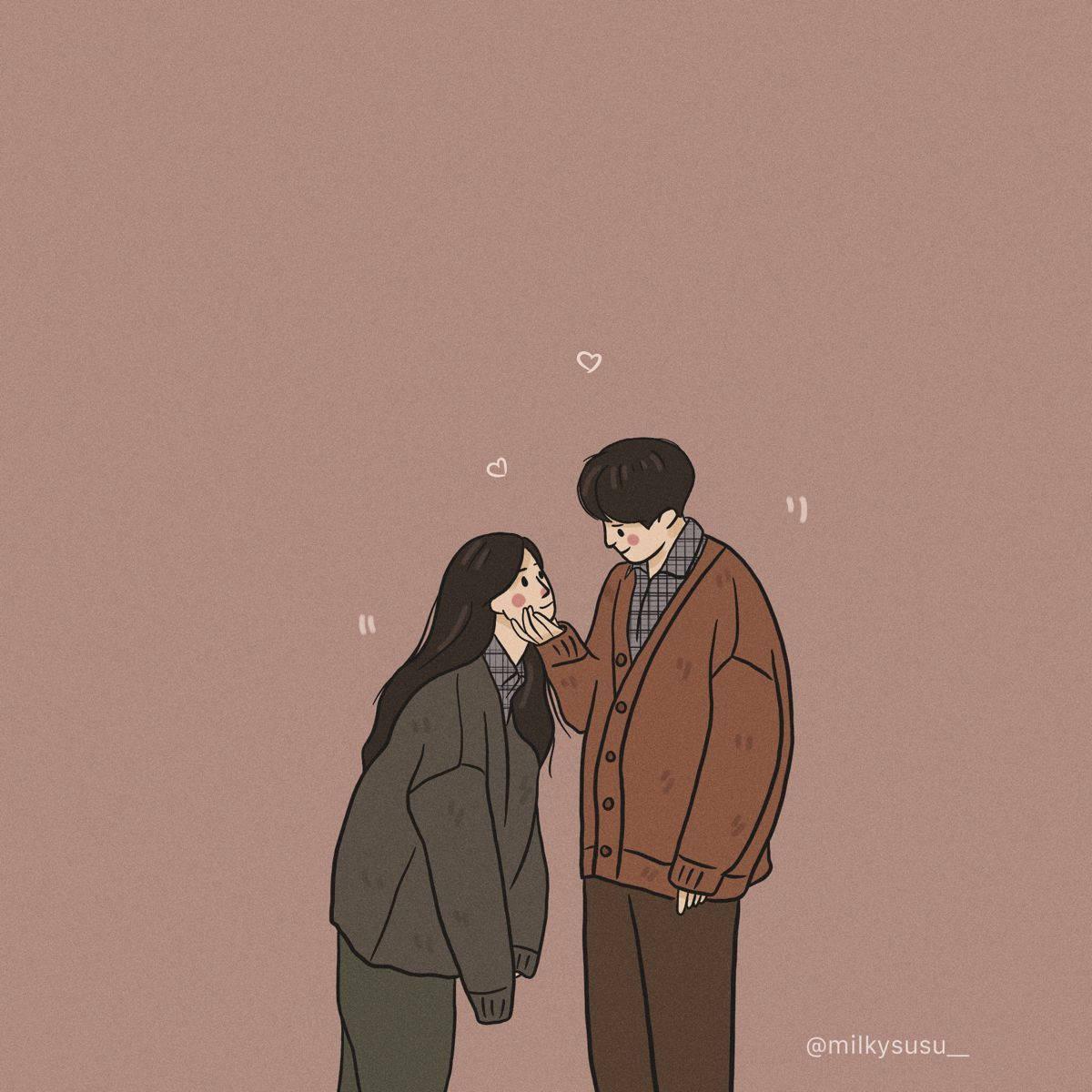 Cute Flirty Cartoon Couple — 1200x1200 wallpaper