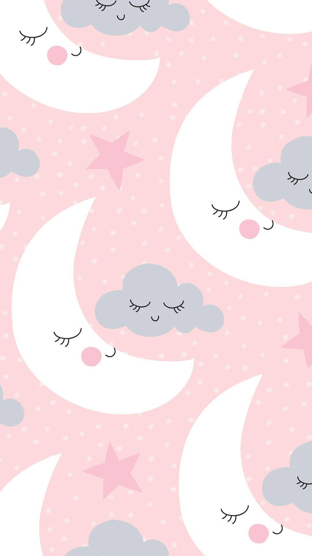 Cute Girly Cartoon Moon — 1080x1920 wallpaper