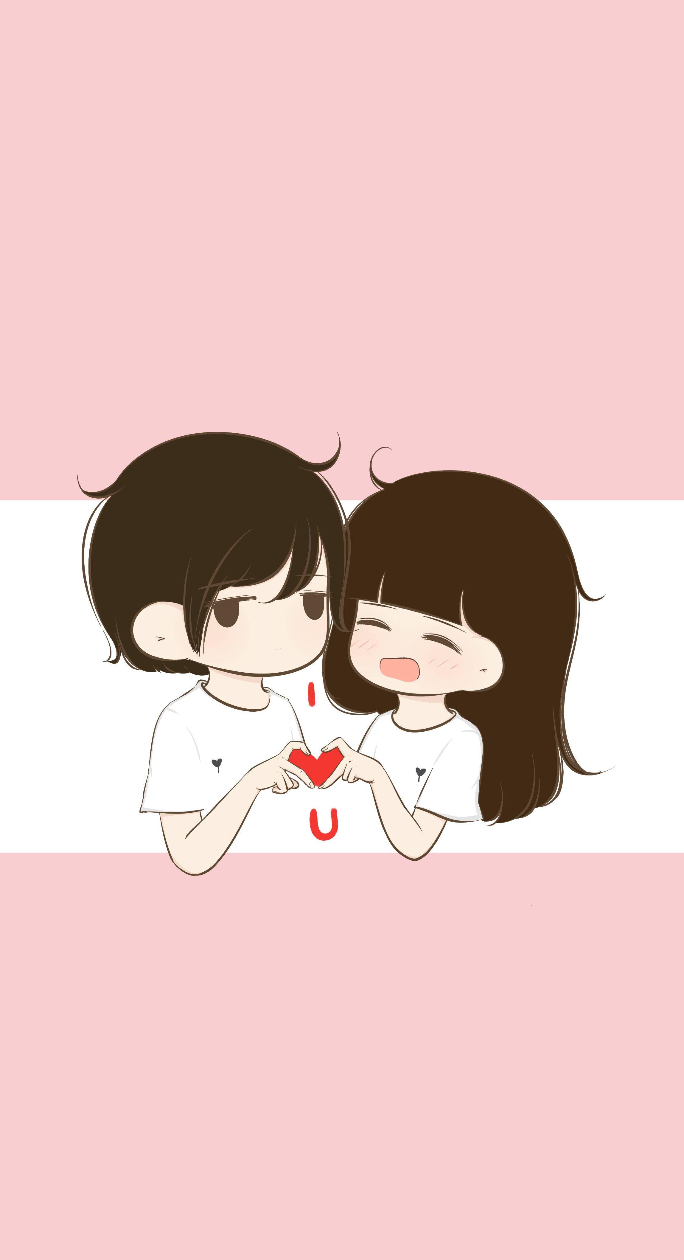 Cute Heart Cartoon Couple — 2296x4228 wallpaper