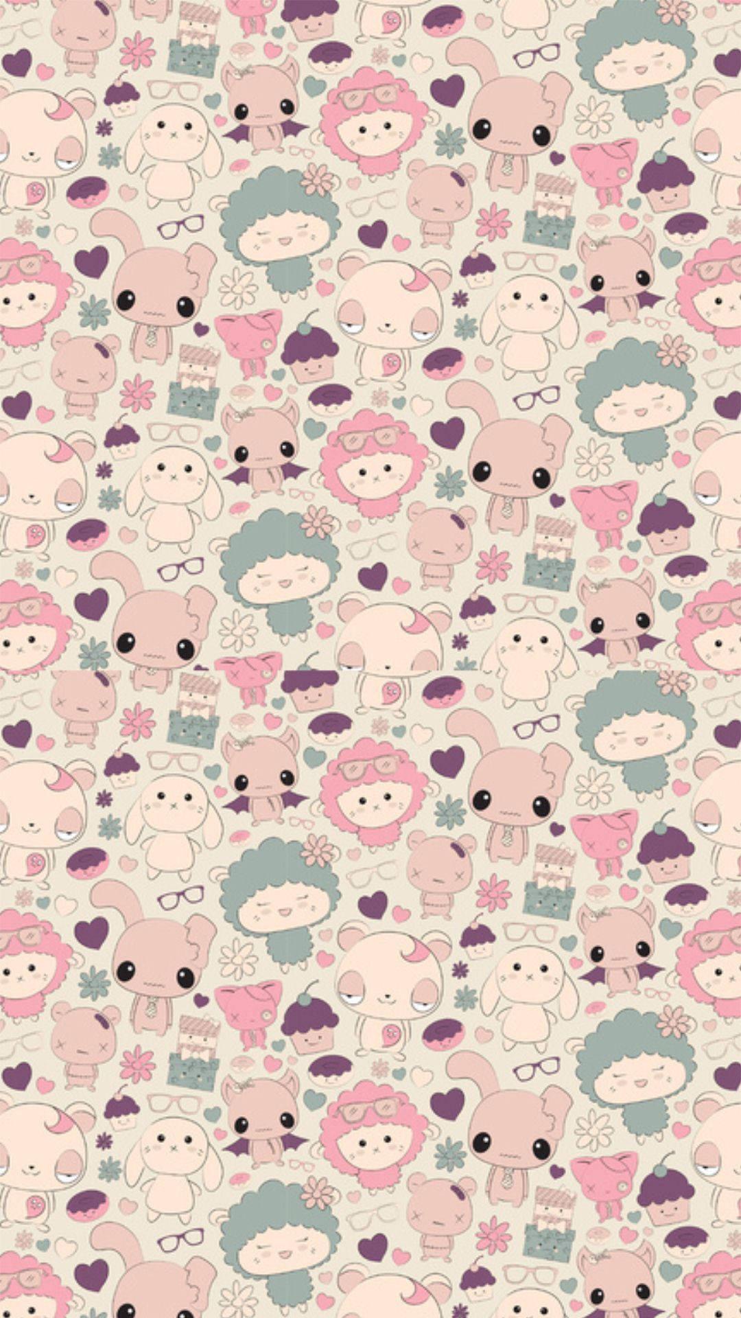 Cute Kawaii Animal Pattern — 1080x1920 wallpaper
