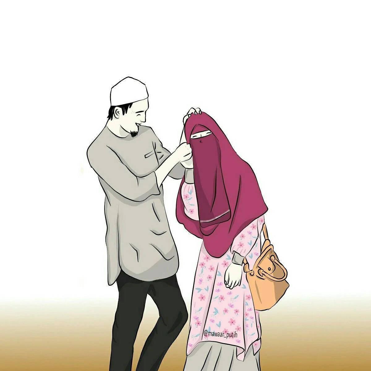 Cute Muslim Cartoon Couple — 1200x1200 wallpaper