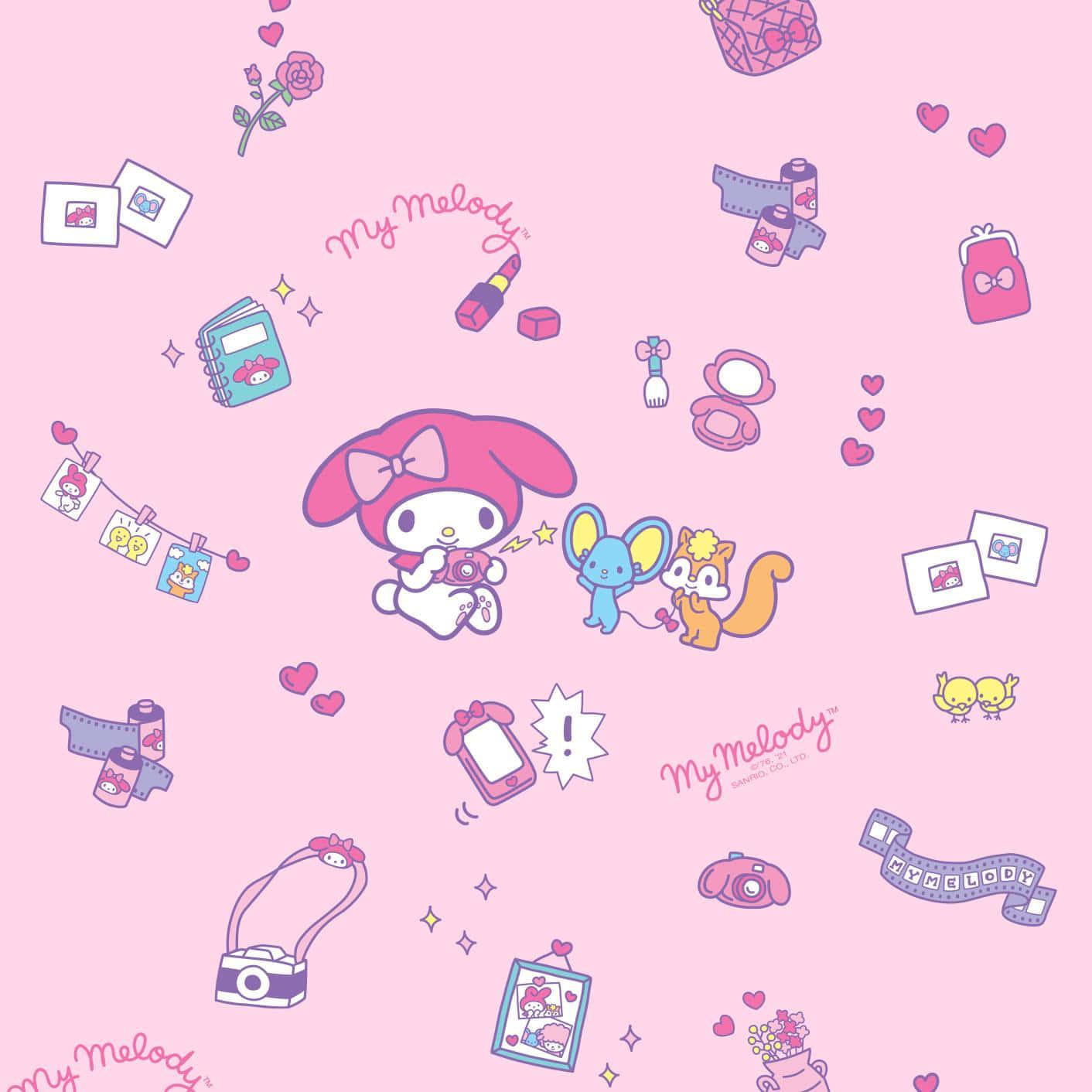 Cute My Melody With Flat And Risu — 1412x1412 wallpaper