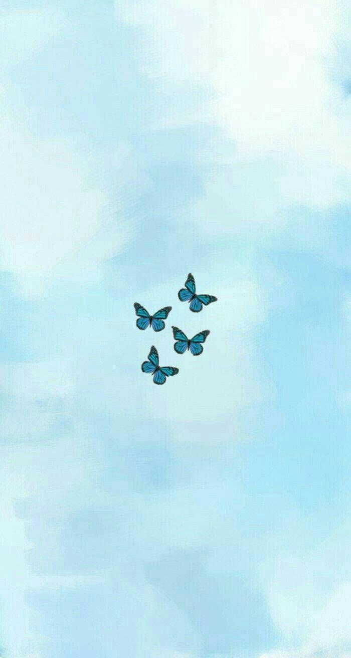 Cute Pastel Blue Aesthetic Butterflies — 700x1312 wallpaper
