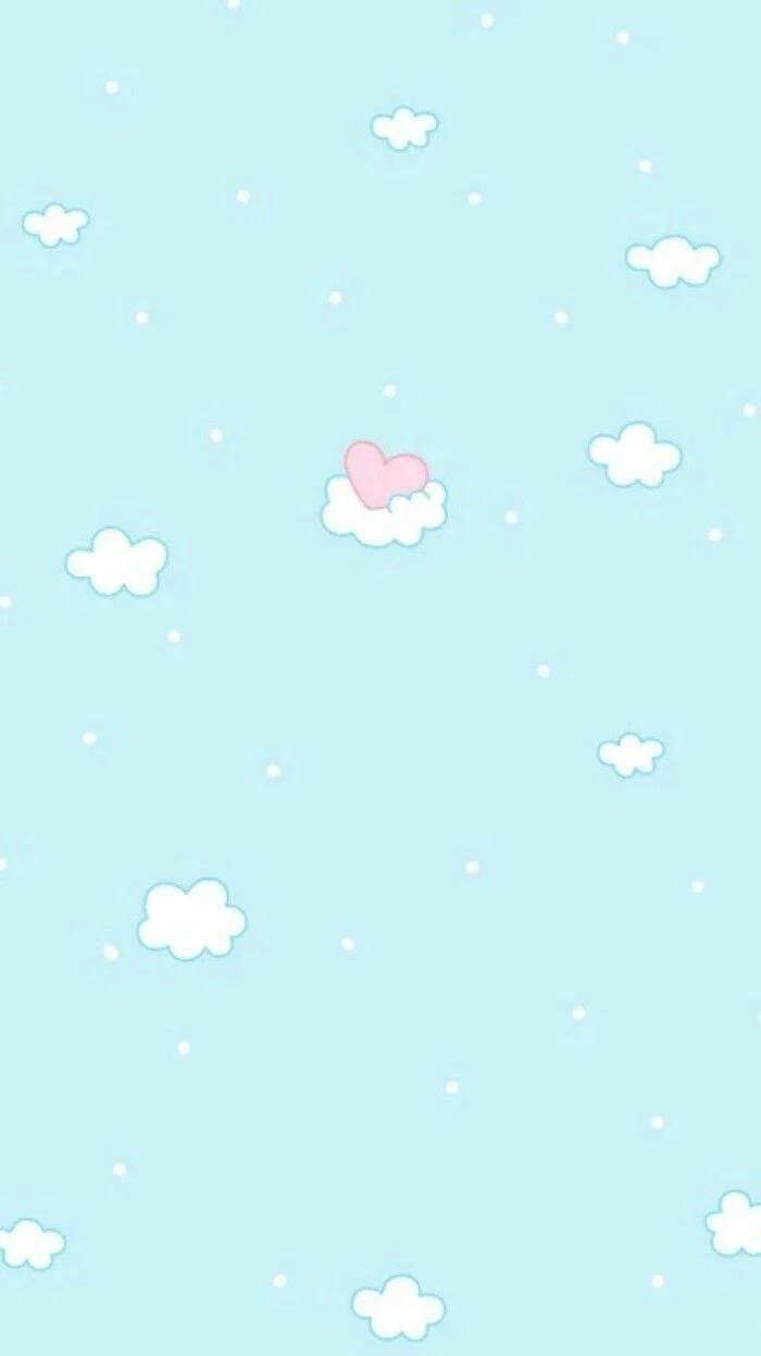 Cute Pastel Blue Aesthetic Clouds With Heart — 700x1247 wallpaper