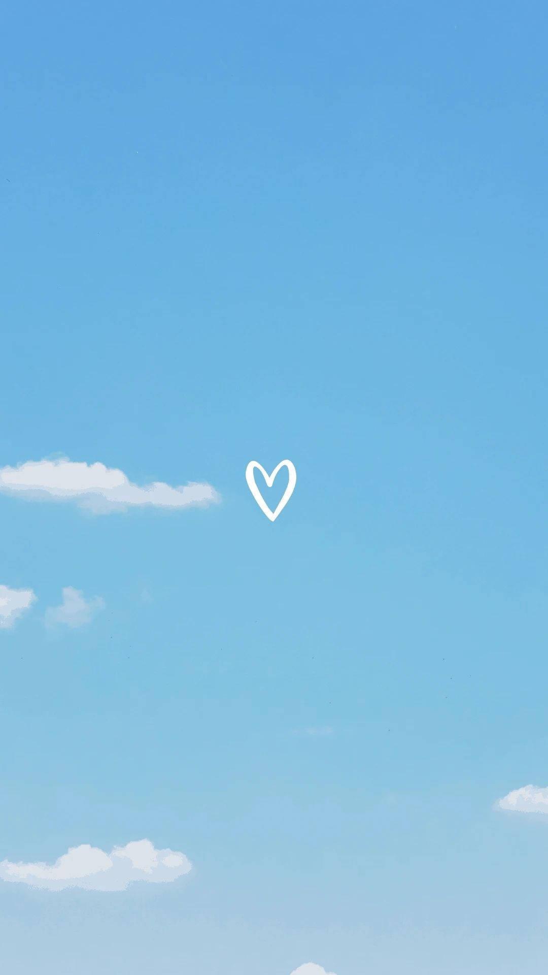 Cute Pastel Blue Aesthetic Heart Line Art — 1080x1920 wallpaper