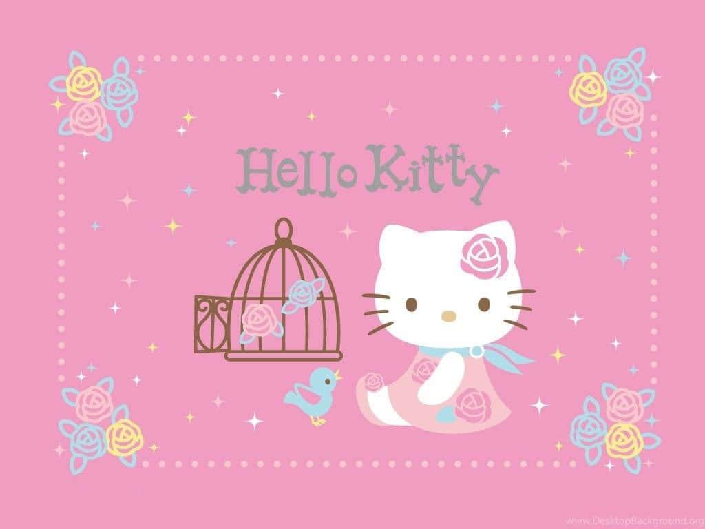 Cute Pink Hello Kitty Birds Cage — 1024x768 wallpaper