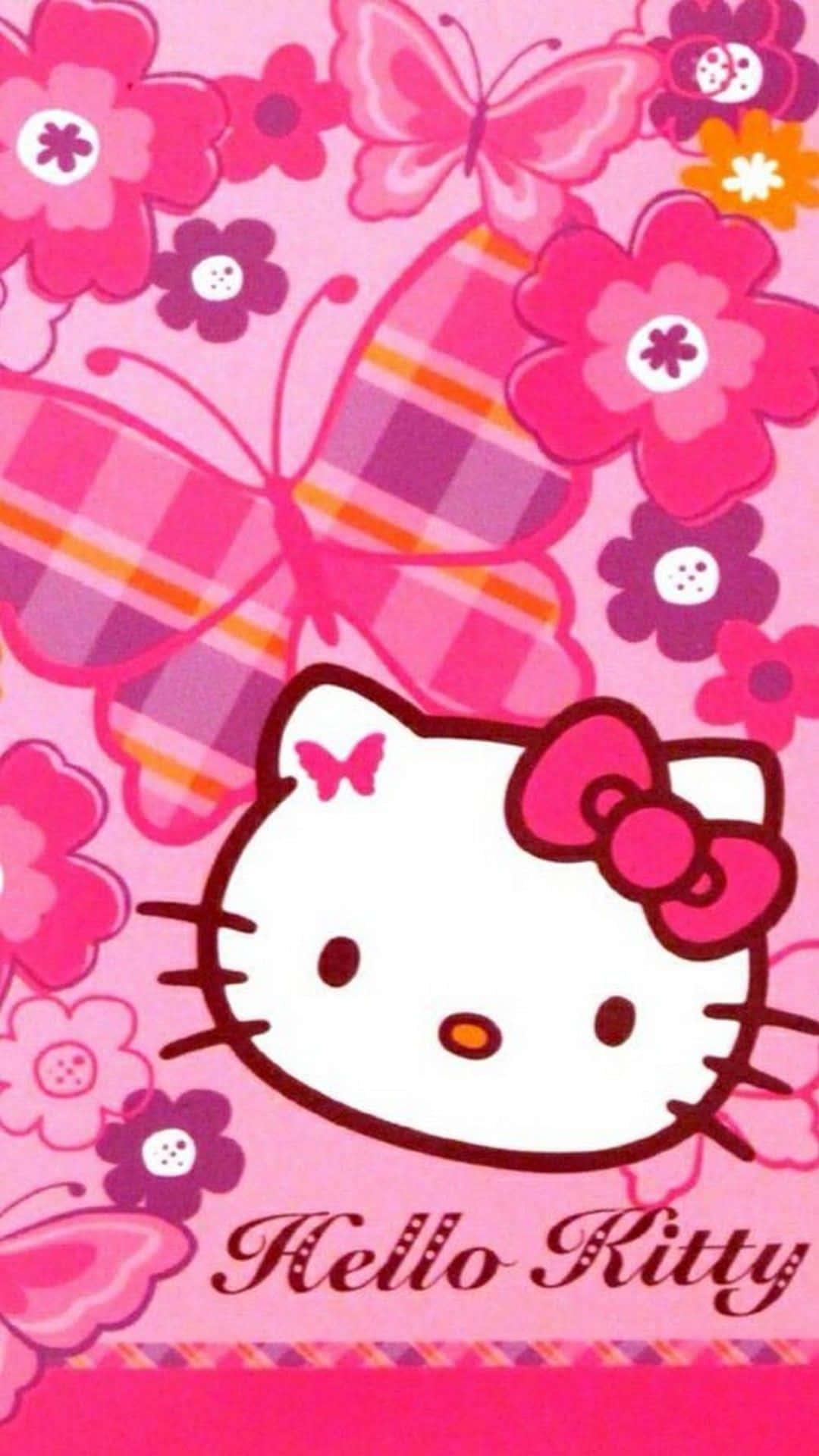 Cute Pink Hello Kitty Butterfly Flowers — 1080x1920 wallpaper