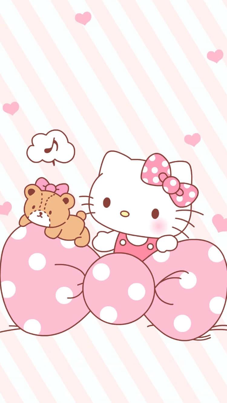 Cute Pink Hello Kitty Dotted Ribbon — 750x1334 wallpaper